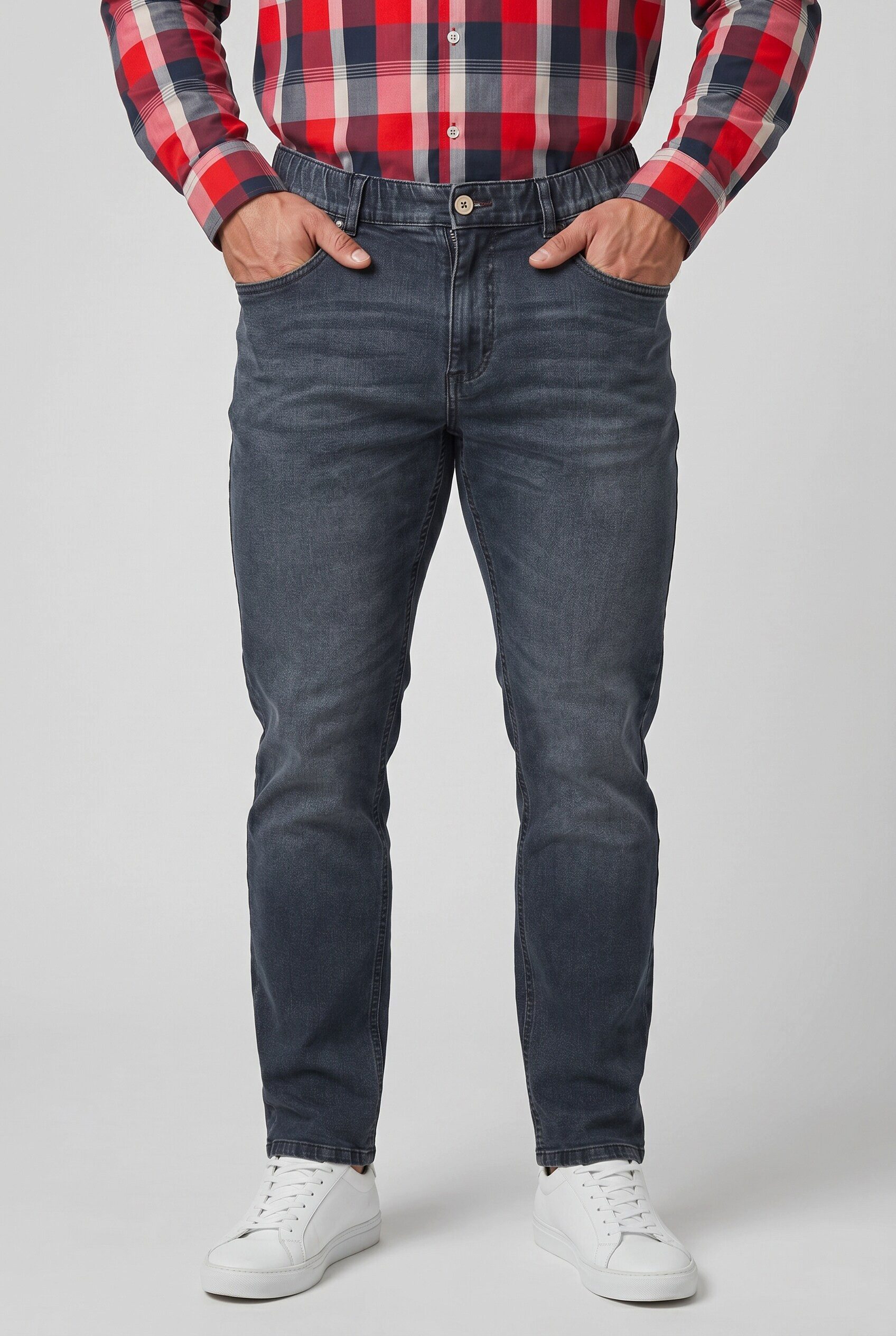 Men Plus 5-Pocket-Jeans Jeans Bauchfit Regular Fit 5-Pocket Elastikbund