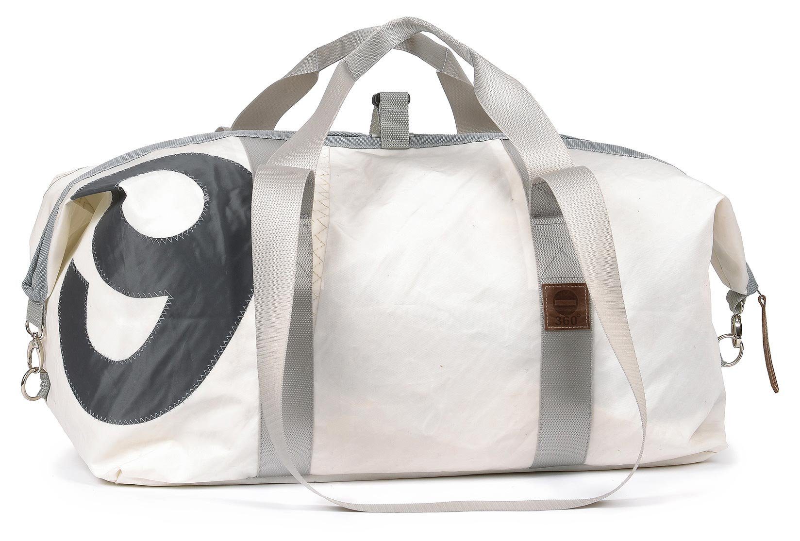 360Grad Reisetasche Reisetasche recyceltes Segeltuch Kutter XL Weiss Zahl Gurte Grau von 3
