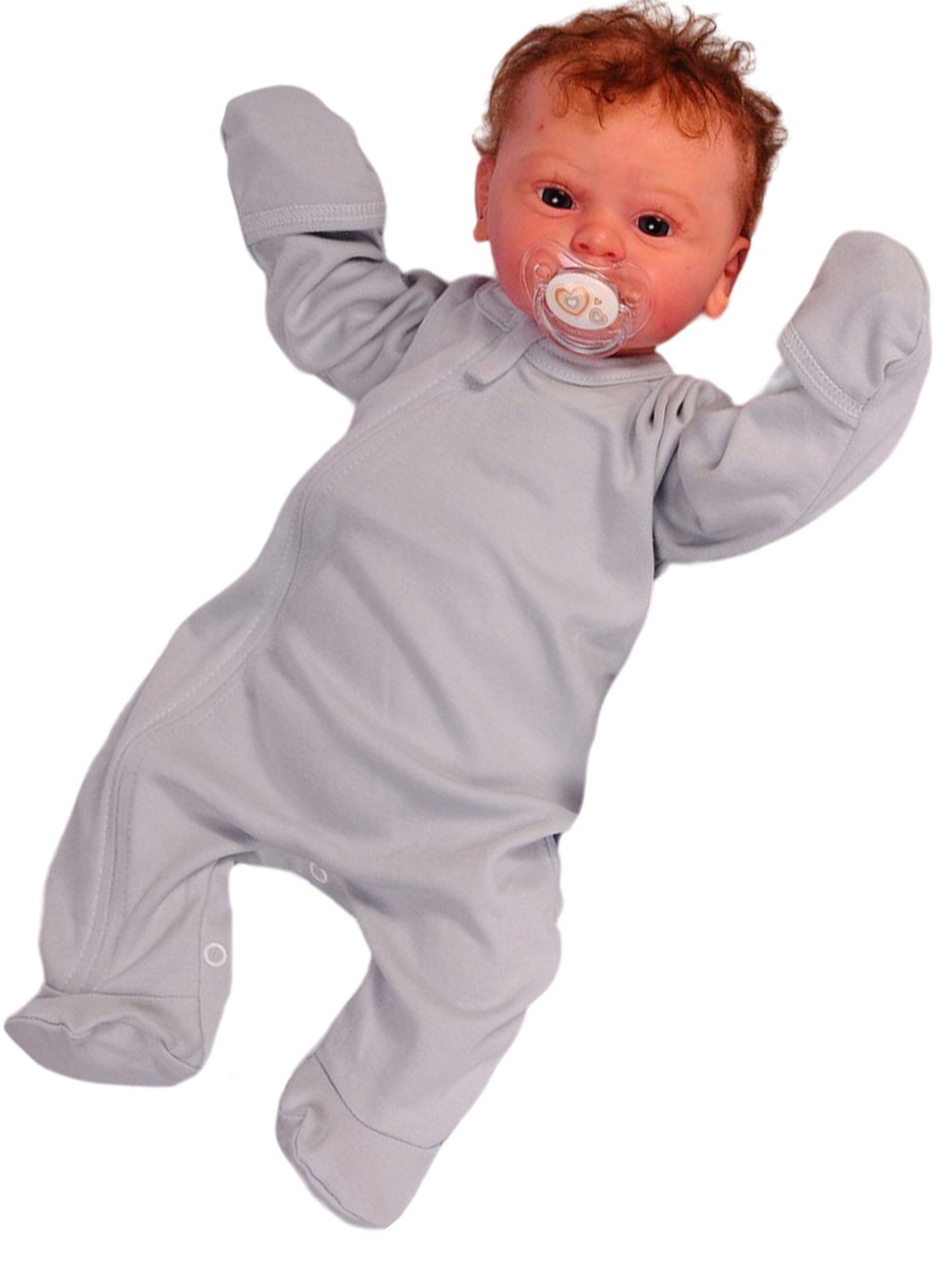 La Bortini Schlafoverall Strampler Overall Baby Schlafanzug in Grau mit Kratzschutz aus reiner Baumwolle, 44 50 56 62 68 74 80