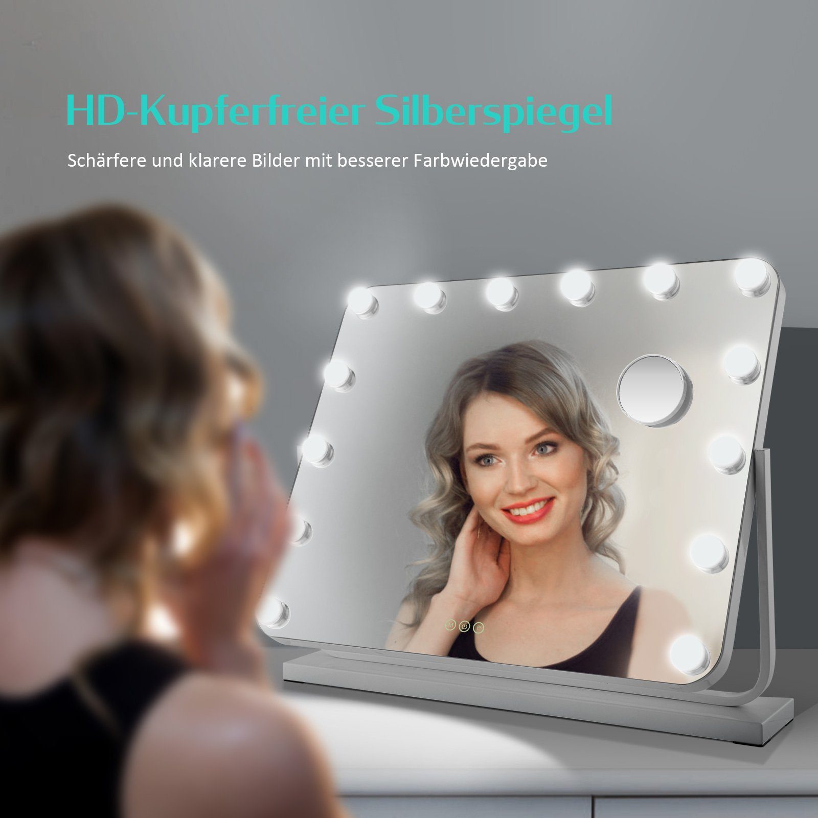 EMKE Kosmetikspiegel Hollywood Spiegel mit x Tischspiegel, ° Vergrößerungsspiegel Weiß 3 Beleuchtung Drehbar Licht,Dimmbar,Speicherfunktion,7 360 Farbe
