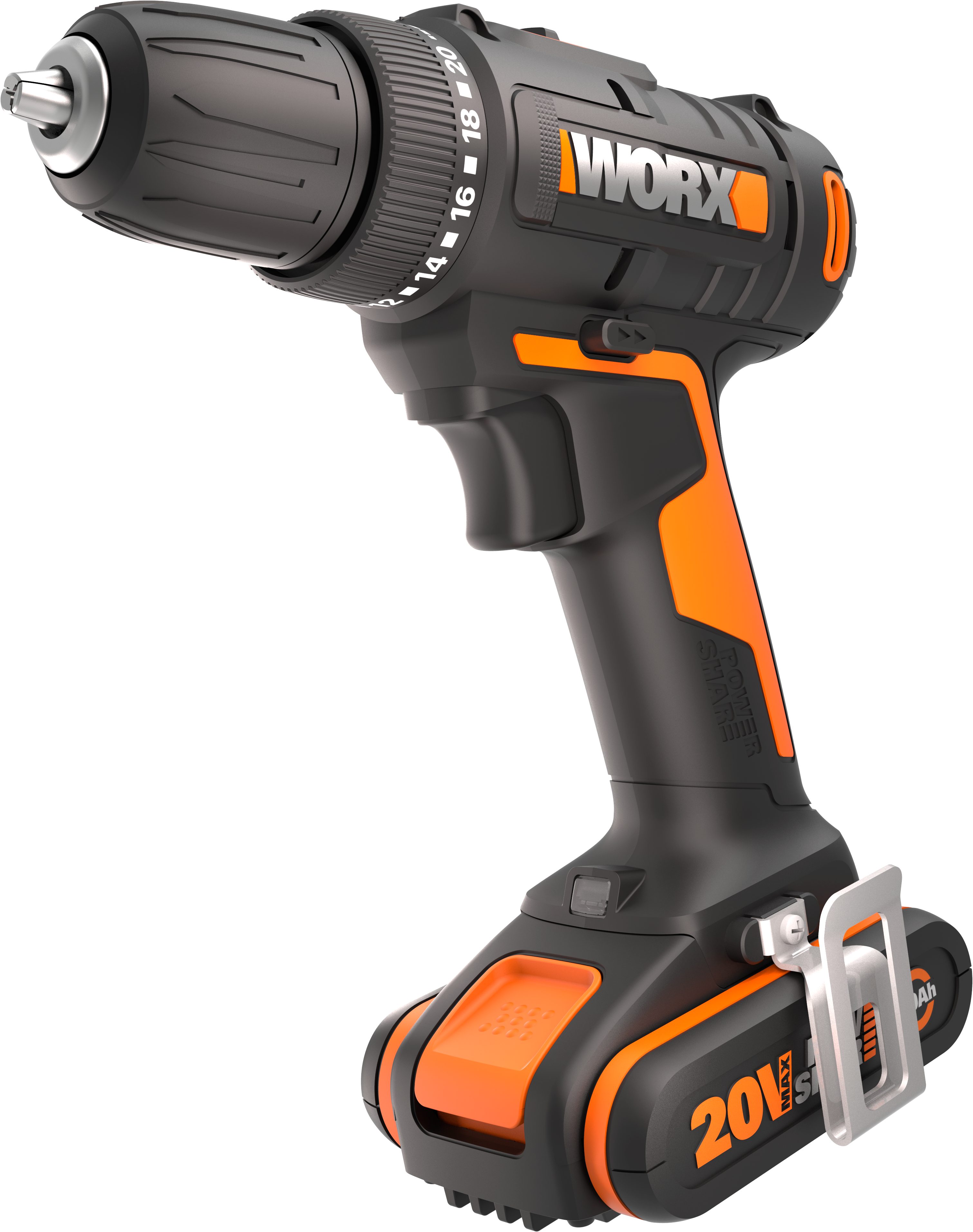 Worx Akku-Bohrschrauber WX100, max. 1600 U/min, (Set), zum Bohren & Schrauben, 20+1 Drehmoment, inkl. Akku & Ladegerät