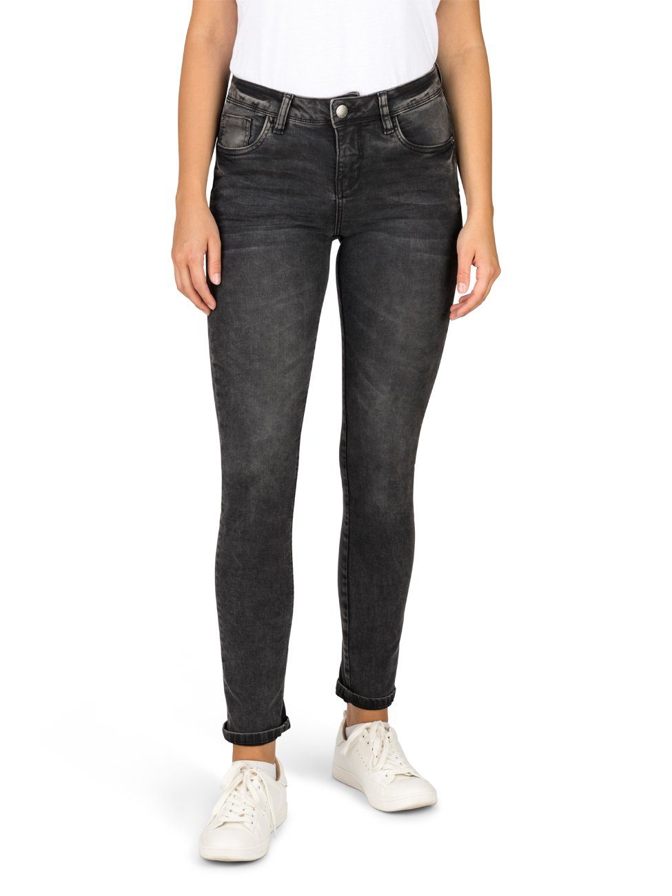 DENIMFY Slim-fit-Jeans Damen Jeanshose DFElla Slim Fit Denim Hose mit Stretch BLACK DENIM (B145)