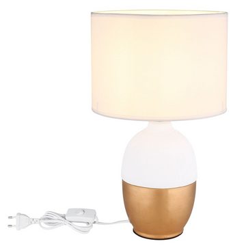 etc-shop Tischleuchte, Leuchtmittel nicht inklusive, Tischlampe Beistellleuchte Keramik gold Textil Schirm weiß H 43 cm