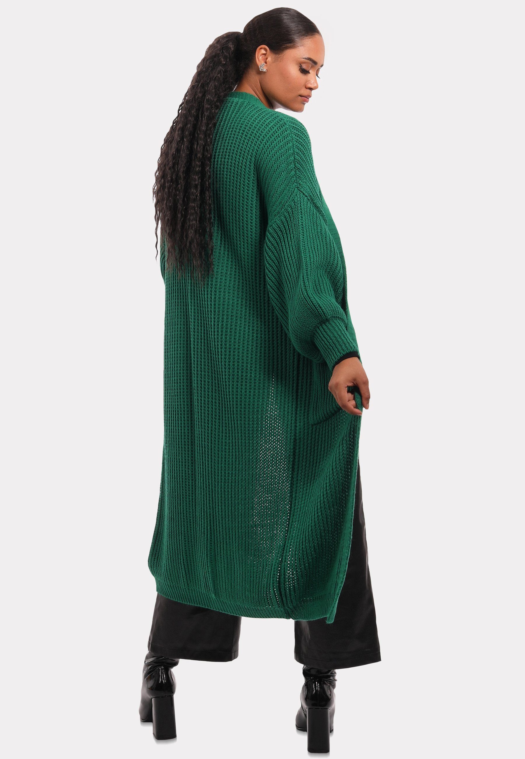 YC Fashion Taschen Strickjacke Cardigan mit aufgesetzten Unifarbe, in Verschlusslos Basic grün Style & Cardigan
