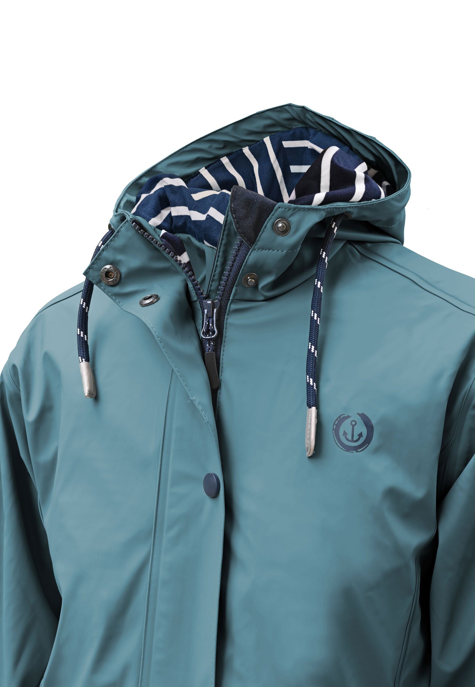 MADSea Regenjacke Friesennerz Petrolblau taillierter Regenmantel mit maritimen Innenfutter