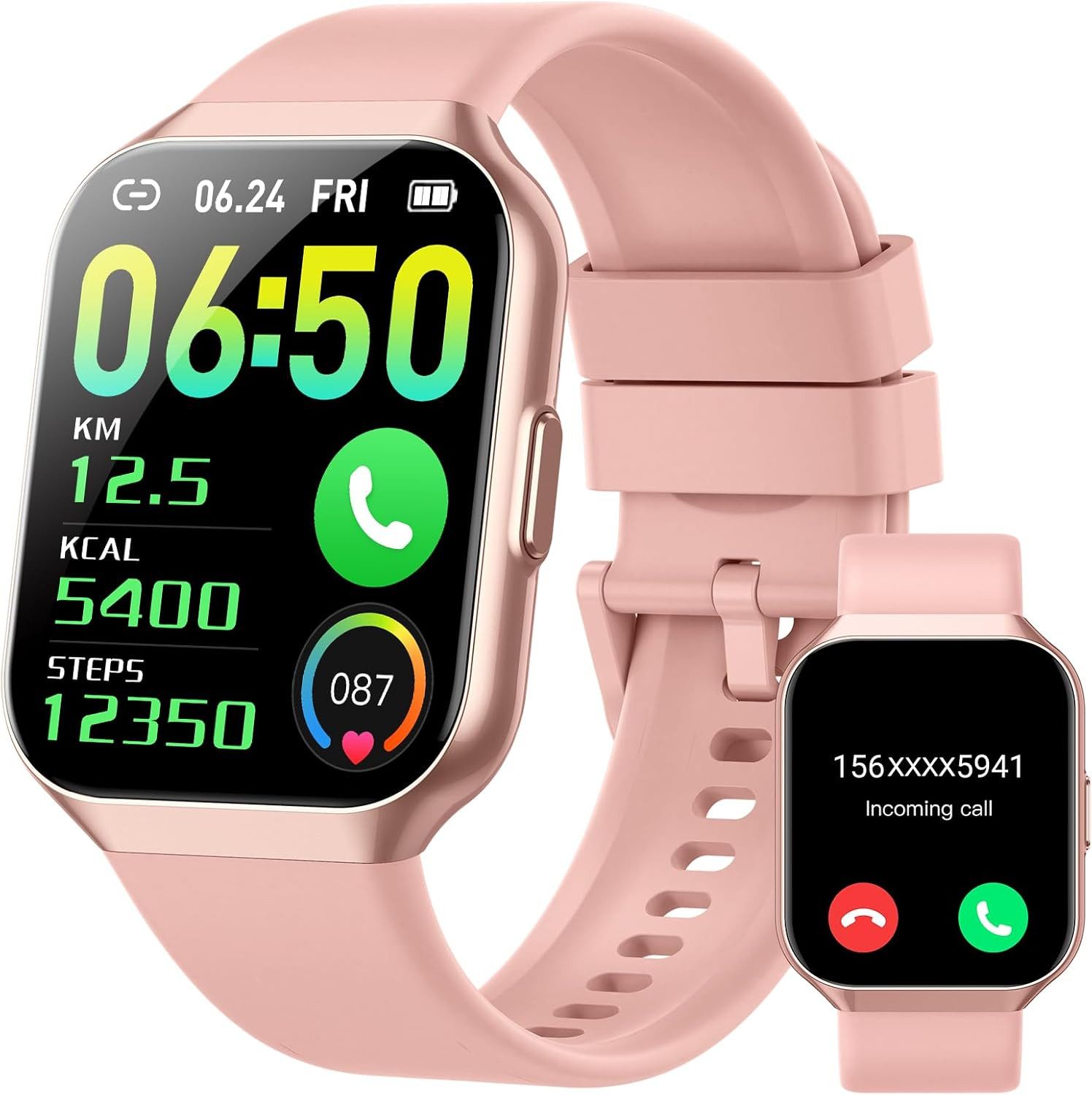 Damen's Telefonfunktion IP68 Wasserdicht Fitness-Tracker Smartwatch