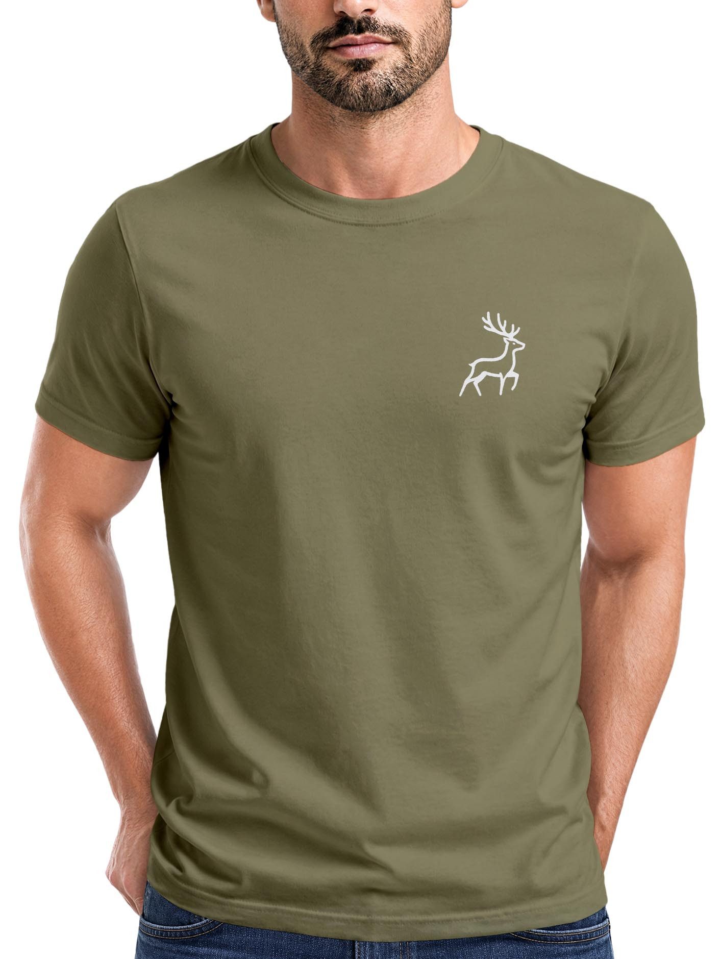 Neverless Print-Shirt Herren T-Shirt Hirsch Wald-Tiere Printshirt Logo Aufdruck Outdoor mit Print