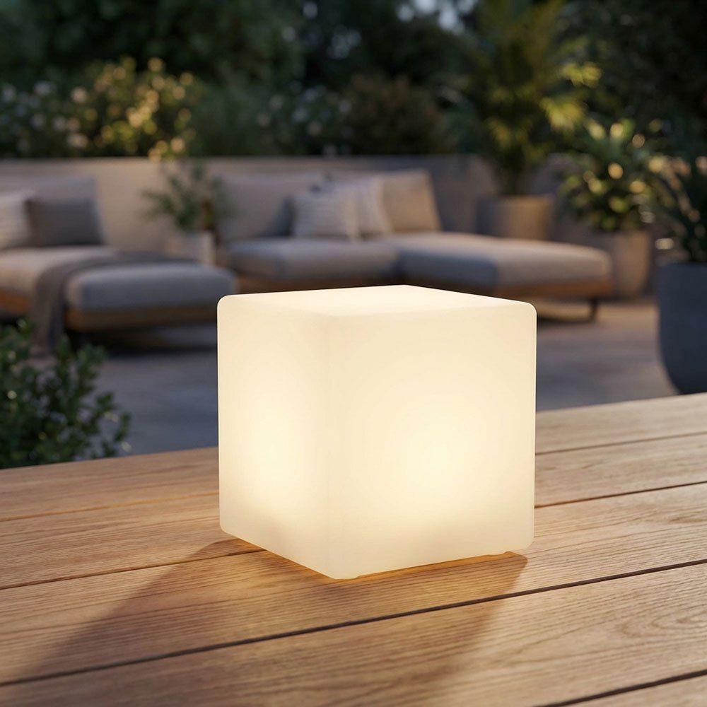 Expo Börse LED Solarleuchte, LED-Leuchtmittel fest verbaut, Warmweiß, LED Solarlampe Außenleuchte Solarleuchte Gartendeko Würfel weiß