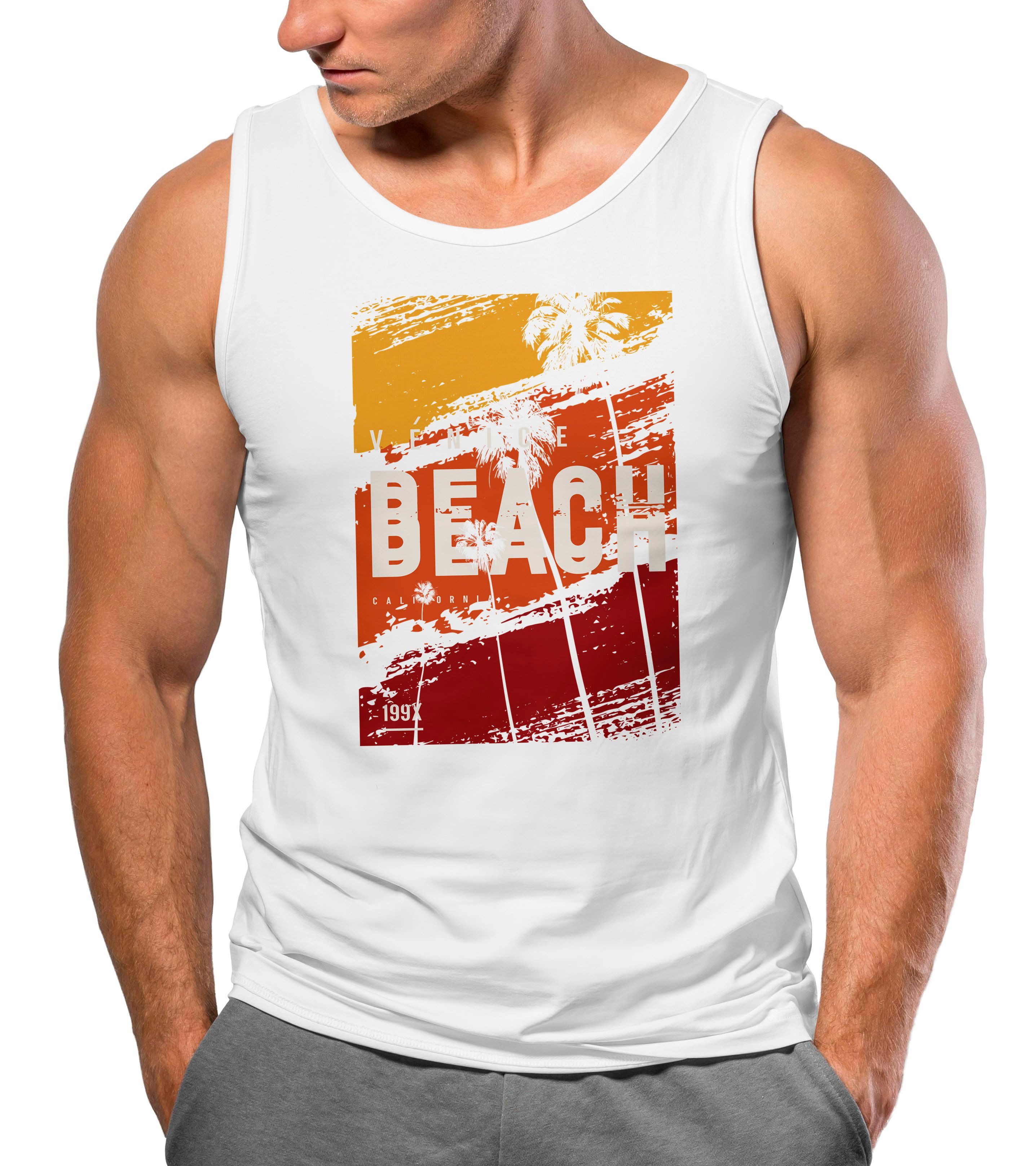 Tanktop Herren Tank-Top Sommer Venice Beach Surfing Motiv Aufdruck Strand
