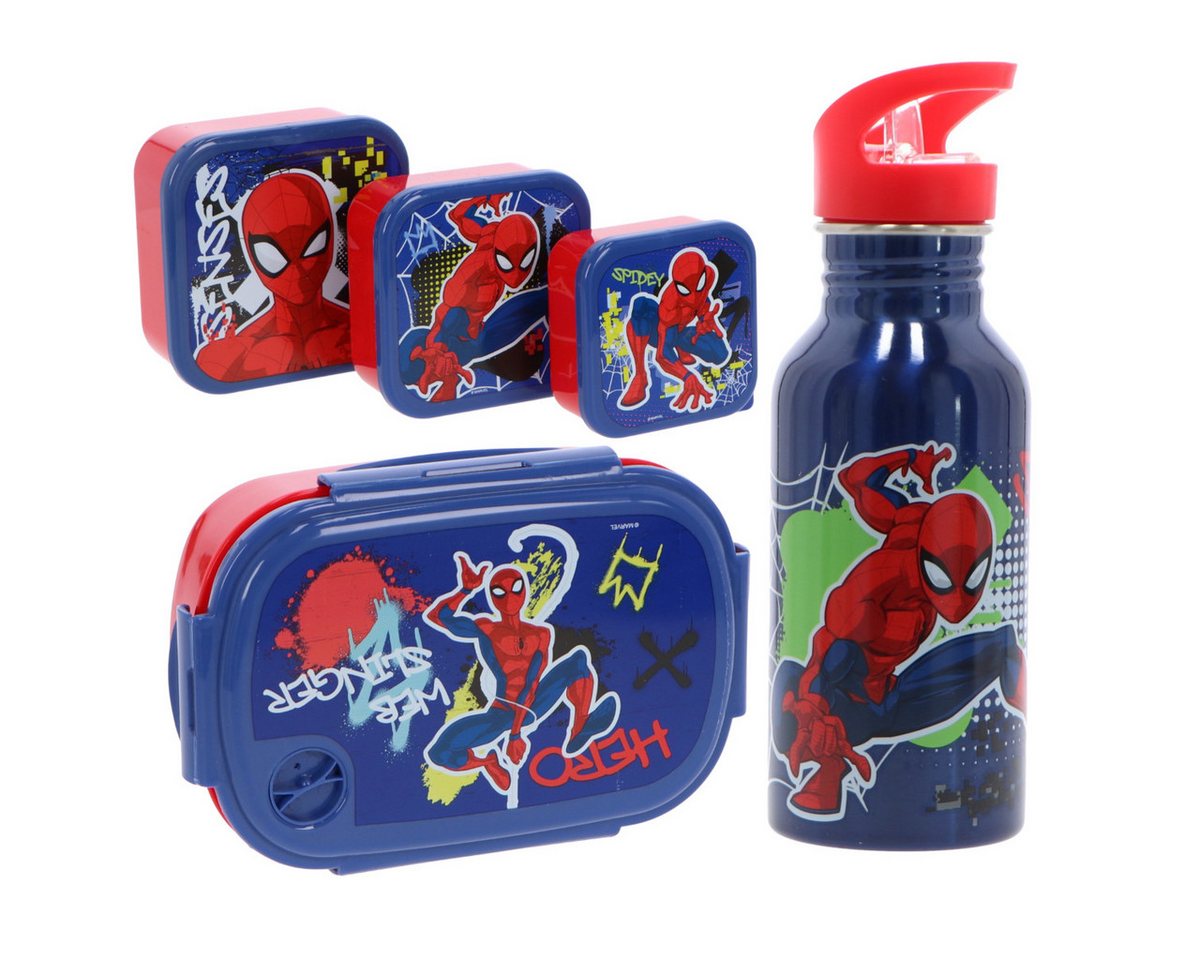 Textiel Trade B.V. Lunchbox Spiderman Kinder Lunchset – 5-teilig Brotdose Trinkflasche Besteck, Plastik