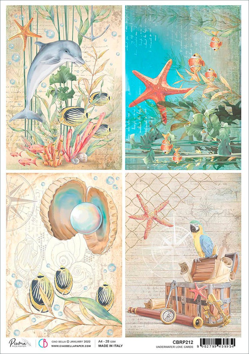 30 Seidenpapier Ciao cm Bella 21,5 x Unterwasserwelt-Karten, cm