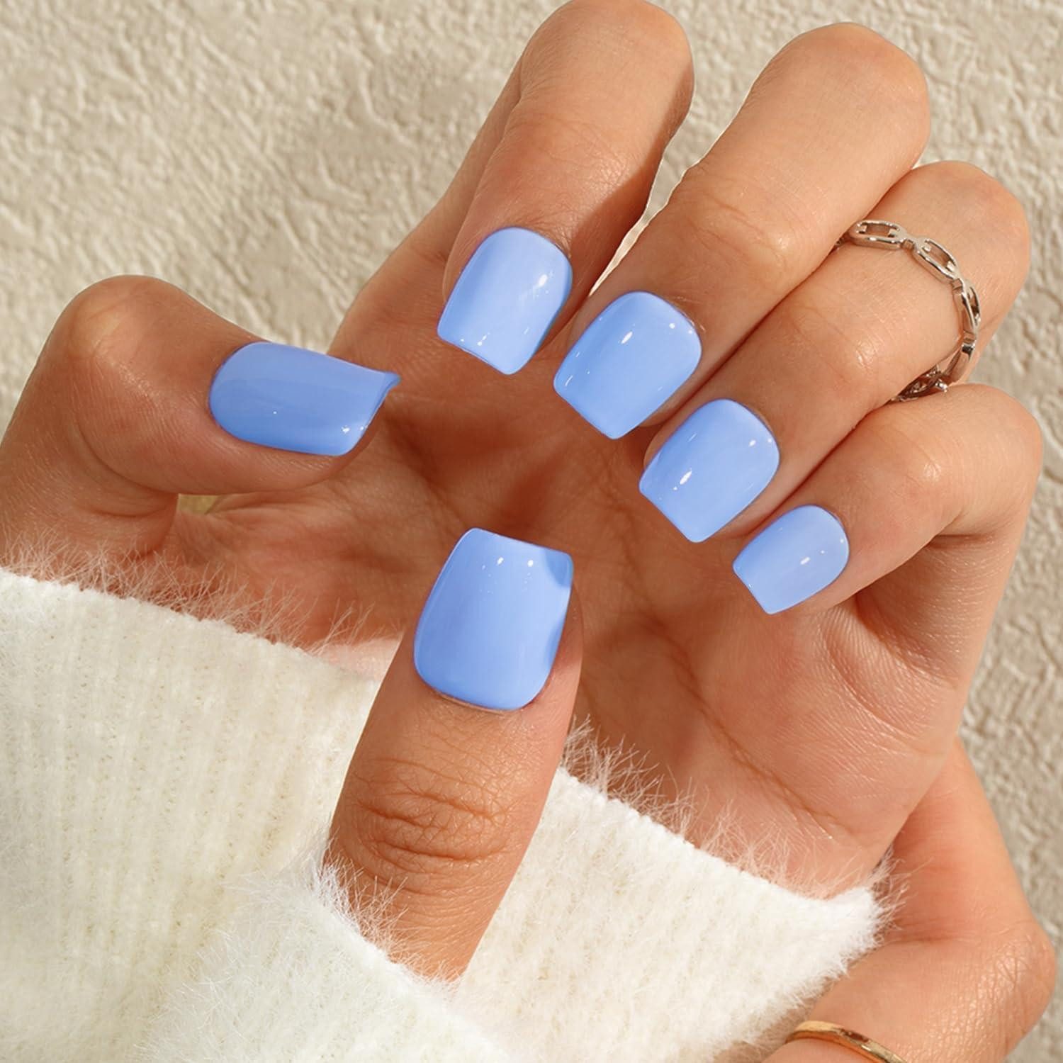 LuxusKollektion Kunstfingernägel Künstliche Nägel Kurz Quadratisch Set 24 Stück Blau