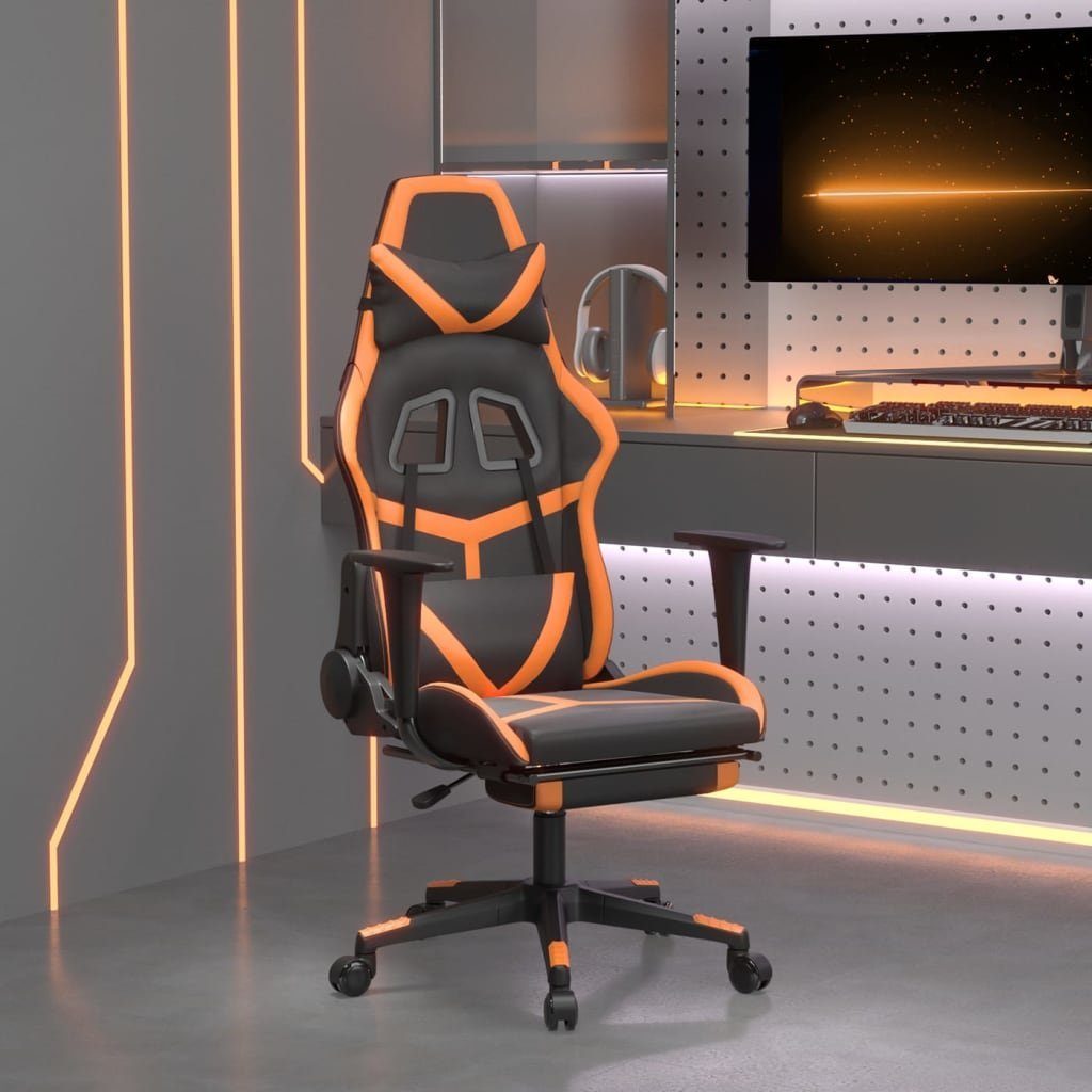 furnicato Gaming-Stuhl mit Massage & Fußstütze Schwarz Orange Kunstleder (1 St)