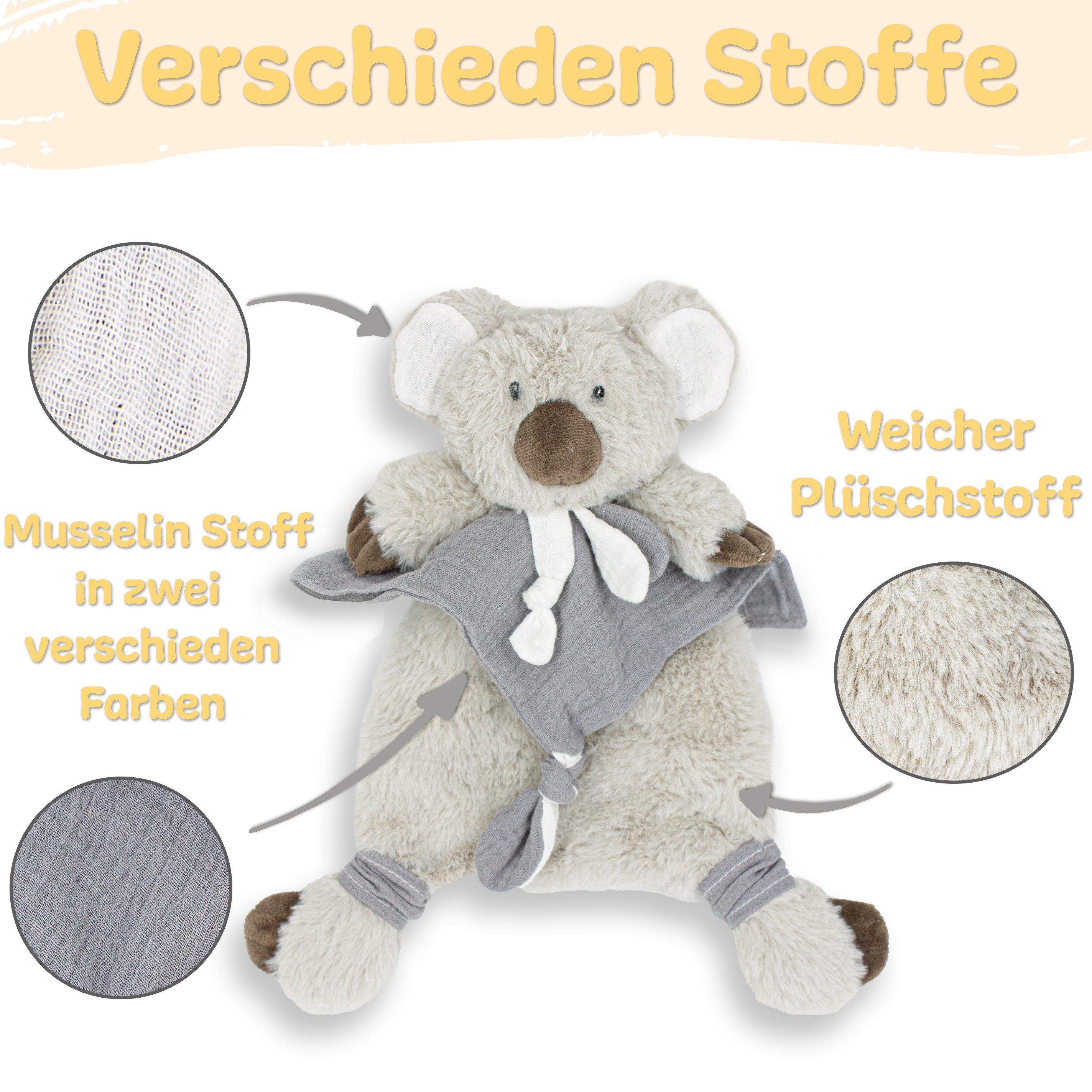 Babykajo Schnuffeltuch Baby, (kuschlig weich, 1-tlg), Kuschliges Schmusetuch mit Plüsch und Muslim Stoff
