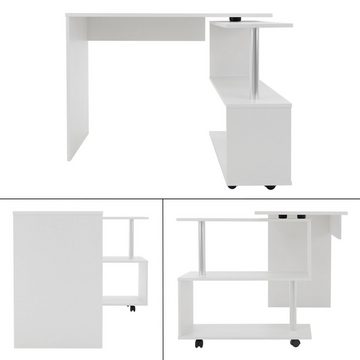 ML-DESIGN Schreibtisch Eckschreibtisch drehbar 90° mit 4 leichtgängige Rollen Computertisch, Bürotisch mit 4 Rädern Weiß glänzend L-Form Büro 150x88x75cm