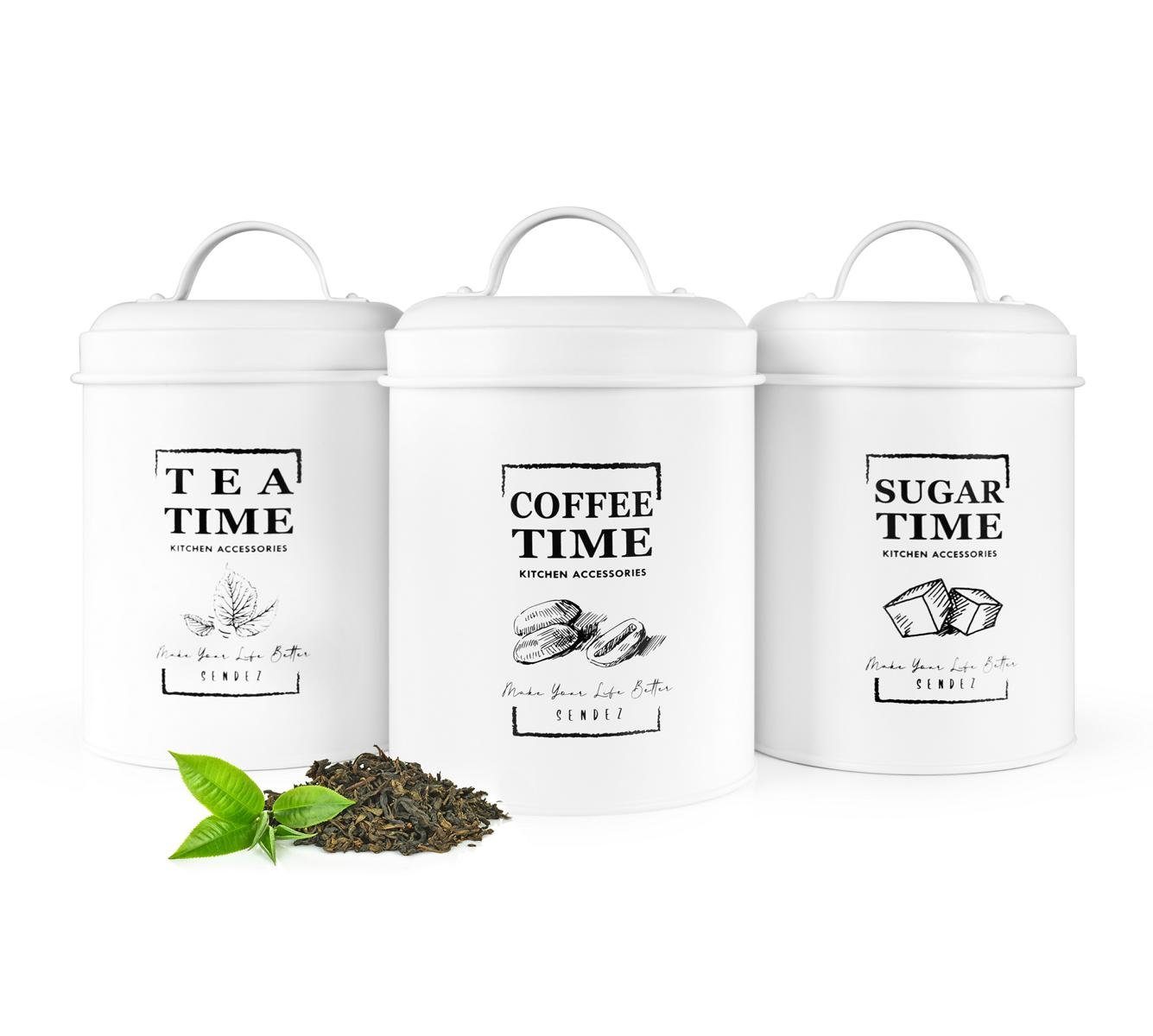 Teedose Weiß, Zuckerdose Teedose Metall Sendez (3-tlg) aus 3 Metall, Vorratsdosen Kaffeedose