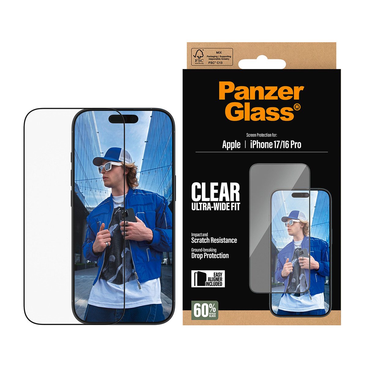 CARE by PanzerGlass Displayschutzglas Ultra-Wide Fit Screen Protector für Apple iPhone 16 Pro, Apple iPhone 17, Displayschutzfolie, Schutzfolie, Bildschirmschutz, kratz- & stoßfest