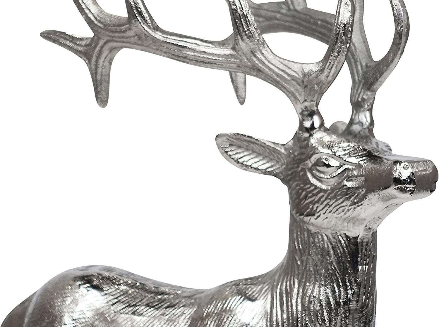 MichaelNoll Dekofigur Hirsch Deko - Stehend - Rentier Aluminium Silber Dekofigur - XL 37 cm