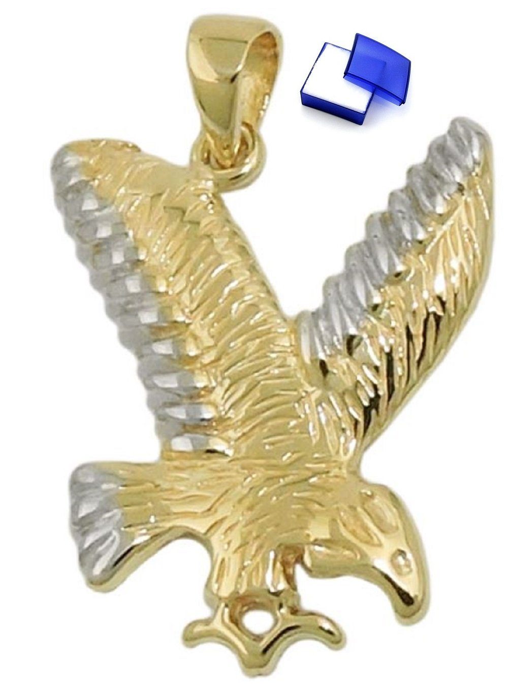 unbespielt Kettenanhänger Anhänger Adler bicolor rhodiniert glänzend 375 Gold 20 x 16 mm, Goldschmuck für Damen und Herren