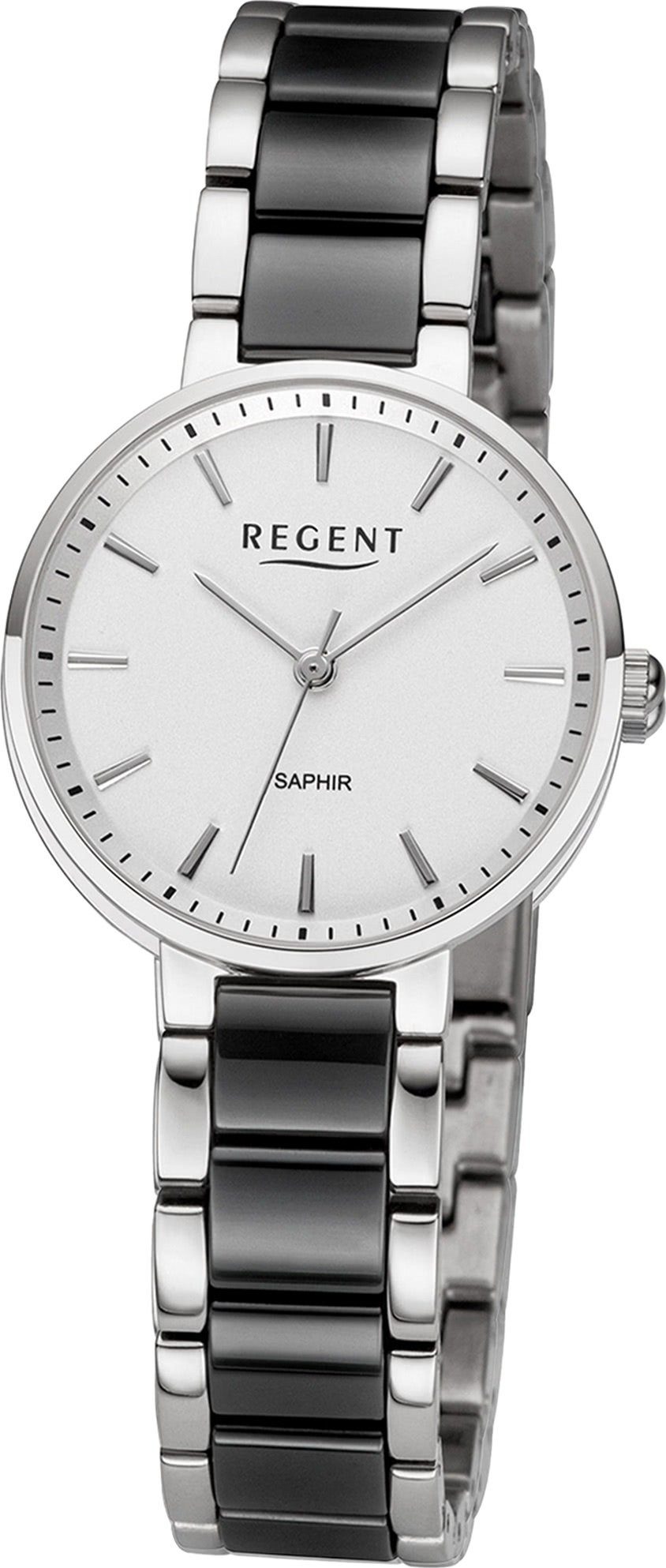 Regent Quarzuhr Regent Damen Armbanduhr Analog, Damen Armbanduhr rund,  extra groß (ca. 30mm), Keramikarmband, Uhrzeit
