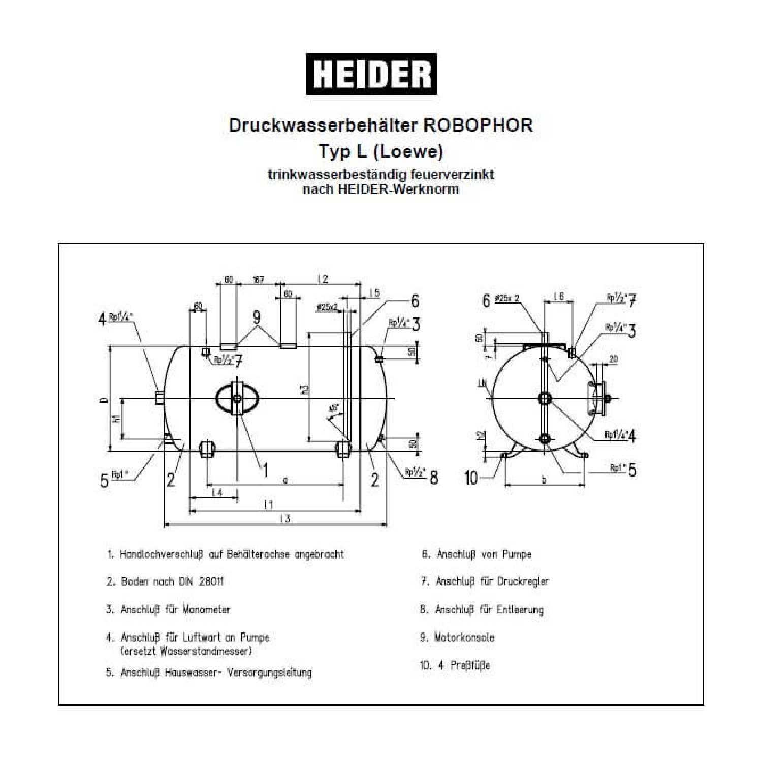 Heider Druckbehälter Heider Robophor Druckkessel 245L 6bar Druckbehälter Kolbenpumpe