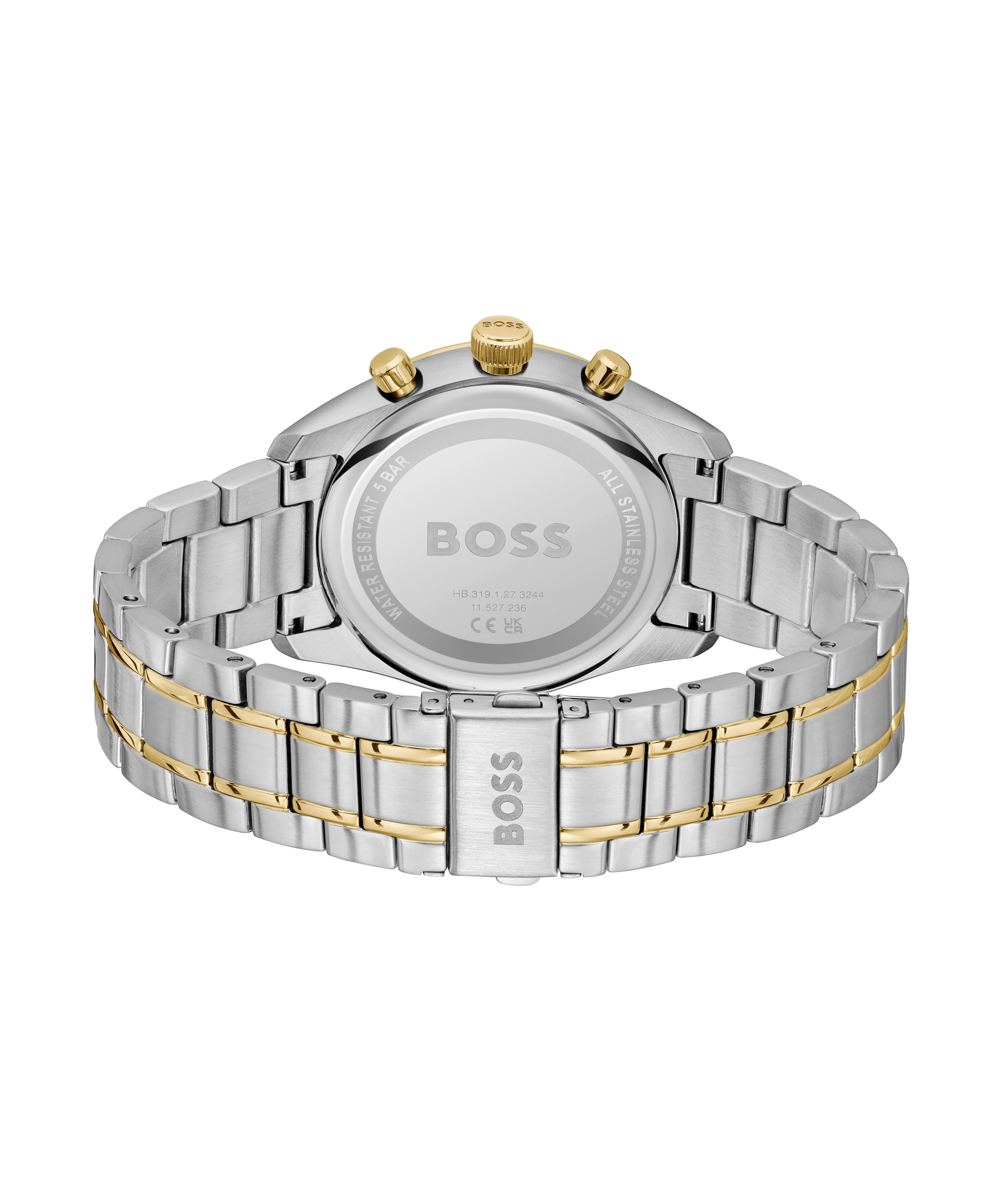 BOSS Chronograph GRAND PRIX 44 1514227, Quarzuhr, Armbanduhr, Herrenuhr, Edelstahlarmband, analog, Tag