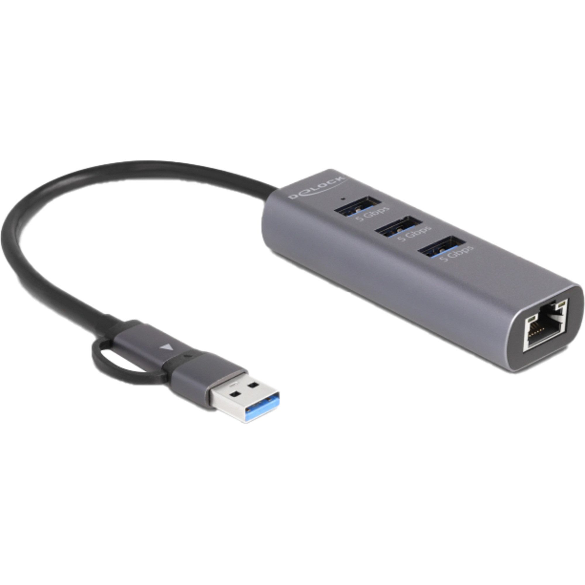 Laptop-Dockingstation DeLOCK 3 Port USB 5 Gbps Hub + Gigabit LAN mit USB
