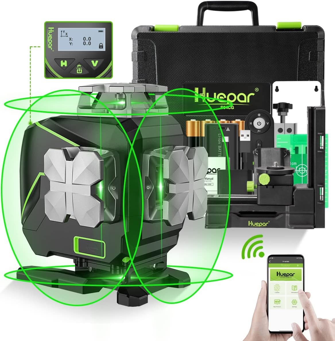 Insma Kreuzlinienlaser, (1 St), 4D Kreuzlinienlaser Grün mit Bluetooth & LCD Selbstnivellierend, IP54 von Insma