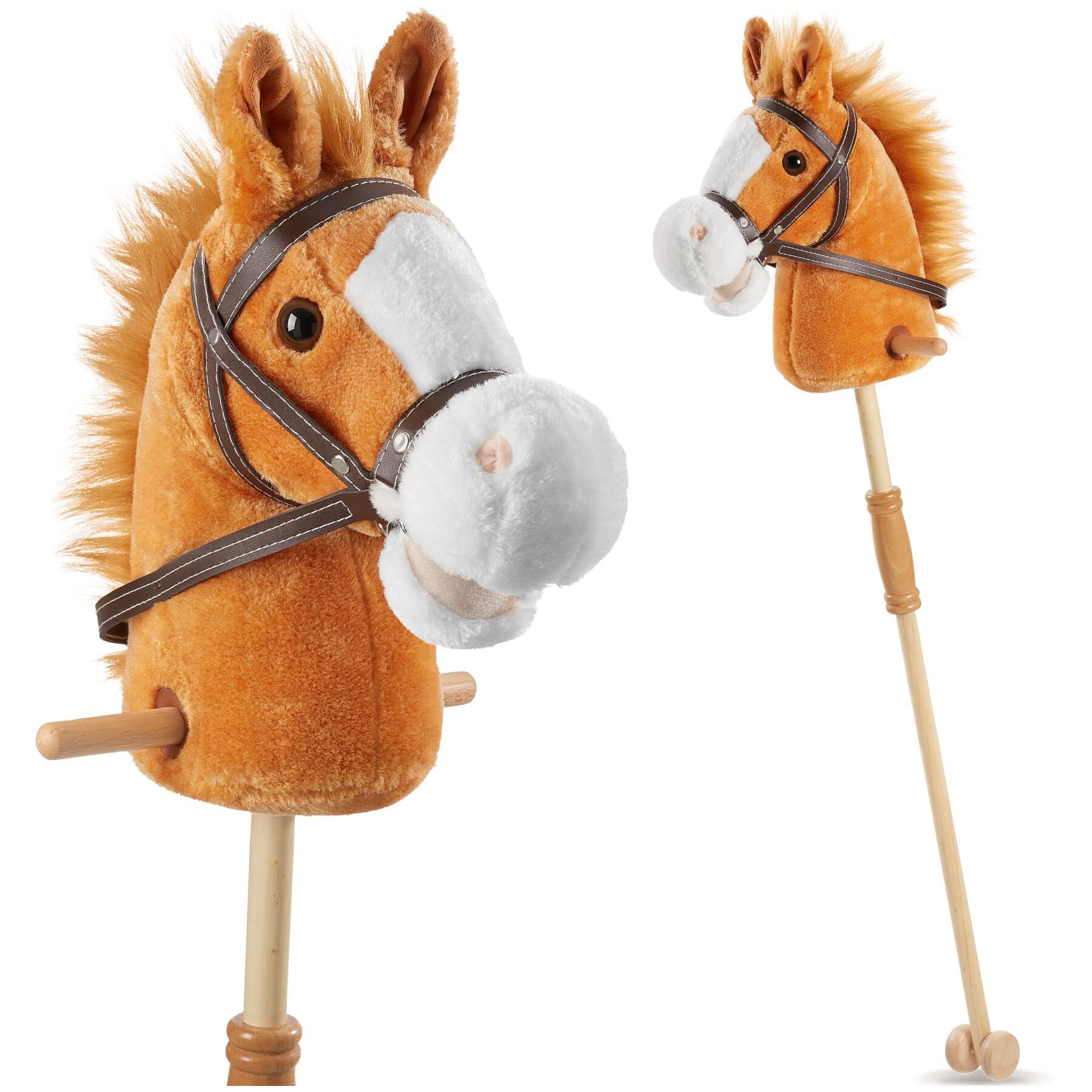 tectake Steckenpferd Hobby Horse - Kindgerechtes Spielpferd mit Plüsch, (Stockpferd in Braun, 1), Ergonomische Griffe für sicheren Halt beim Spielen
