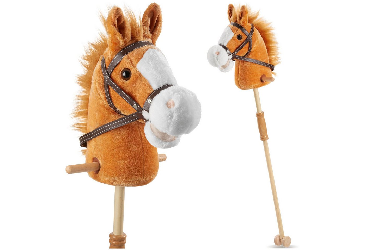 tectake Steckenpferd Hobby Horse - Kindgerechtes Spielpferd mit Plüsch, (Stockpferd in Braun, 1 St), Ergonomische Griffe für sicheren Halt beim Spielen