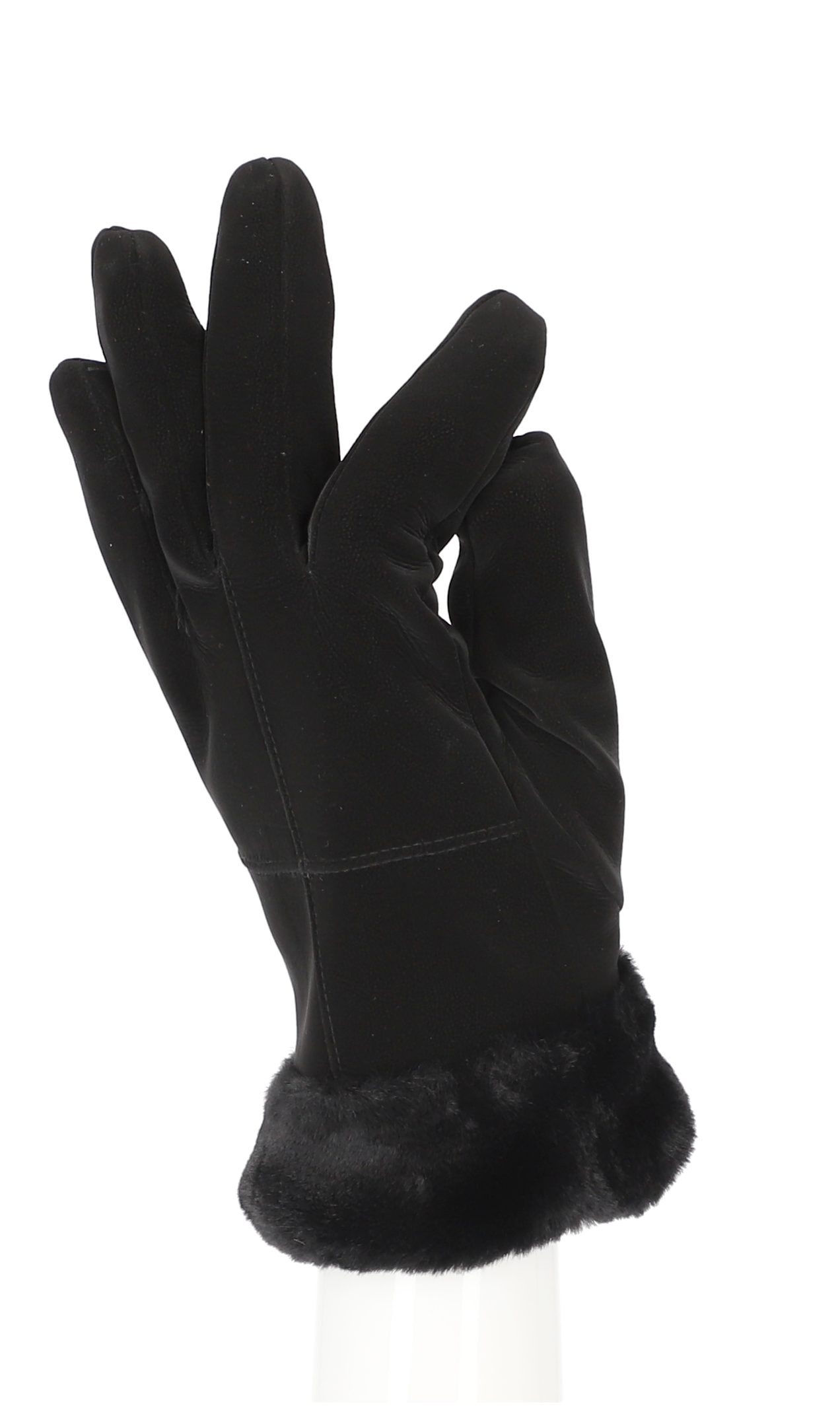 halsüberkopf Accessoires Lederhandschuhe Handschuhe schwarz Kunstleder mit aus Webpelzrand