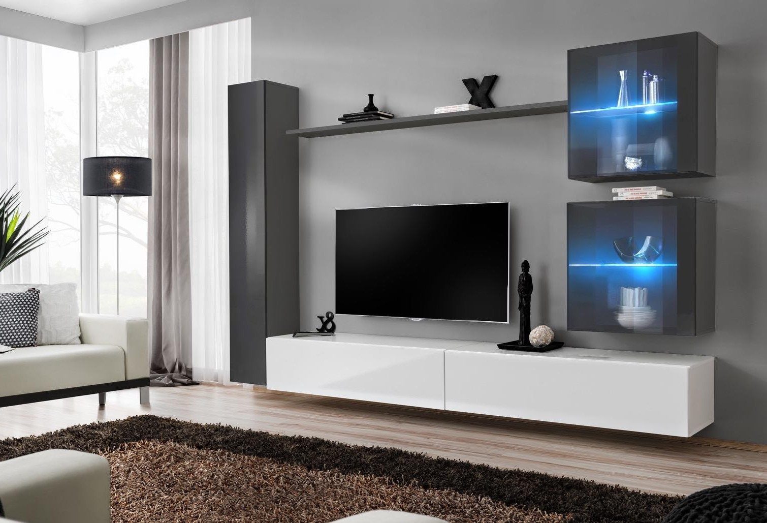 Xlmoebel Wohnwand Designer TV-Ständer in Grau für modernes Wohnen und Einrichtung, Made in Europa