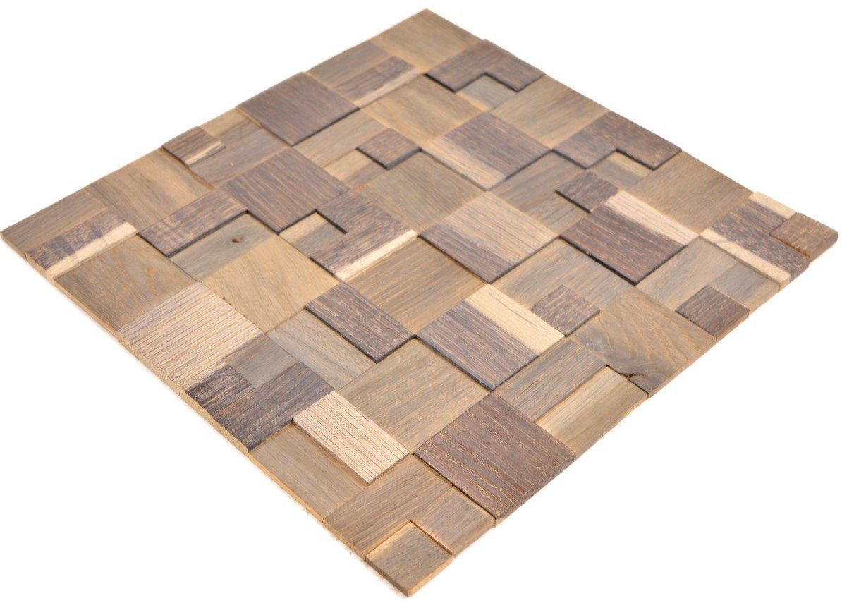 Mosani Mosaikfliesen selbstklebend Holzmosaik nussbraun 3D Holzwand Küche
