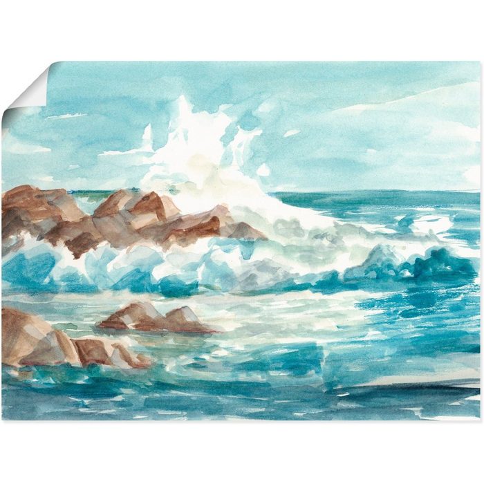 Artland Wandbild Wasserfarben Küste I Küste (1 St) als Alubild Leinwandbild Wandaufkleber oder Poster in versch. Größen