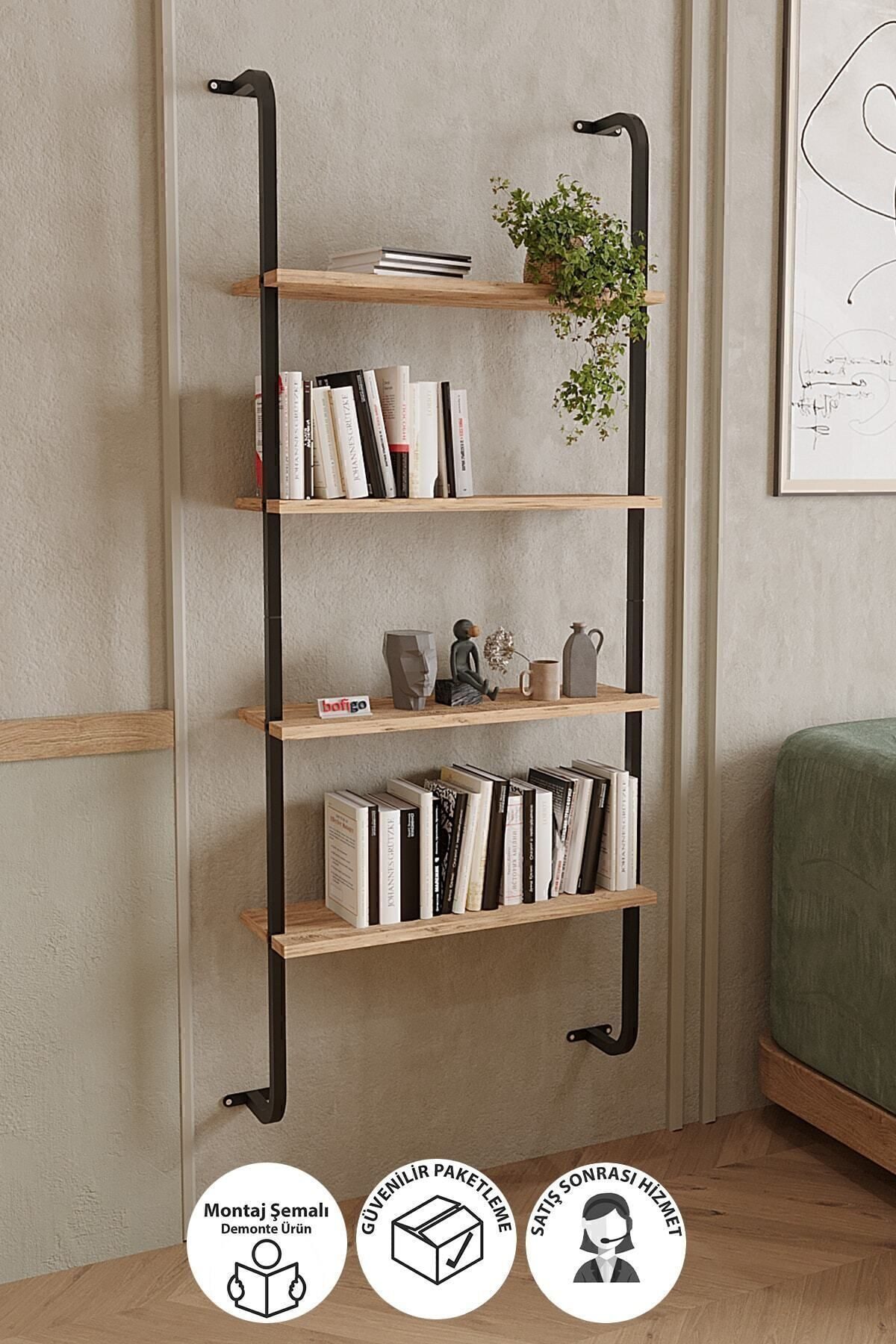 en.casa Standregal, wandmontiert, 4 Ablagen, skandinavisch, braun 90729914