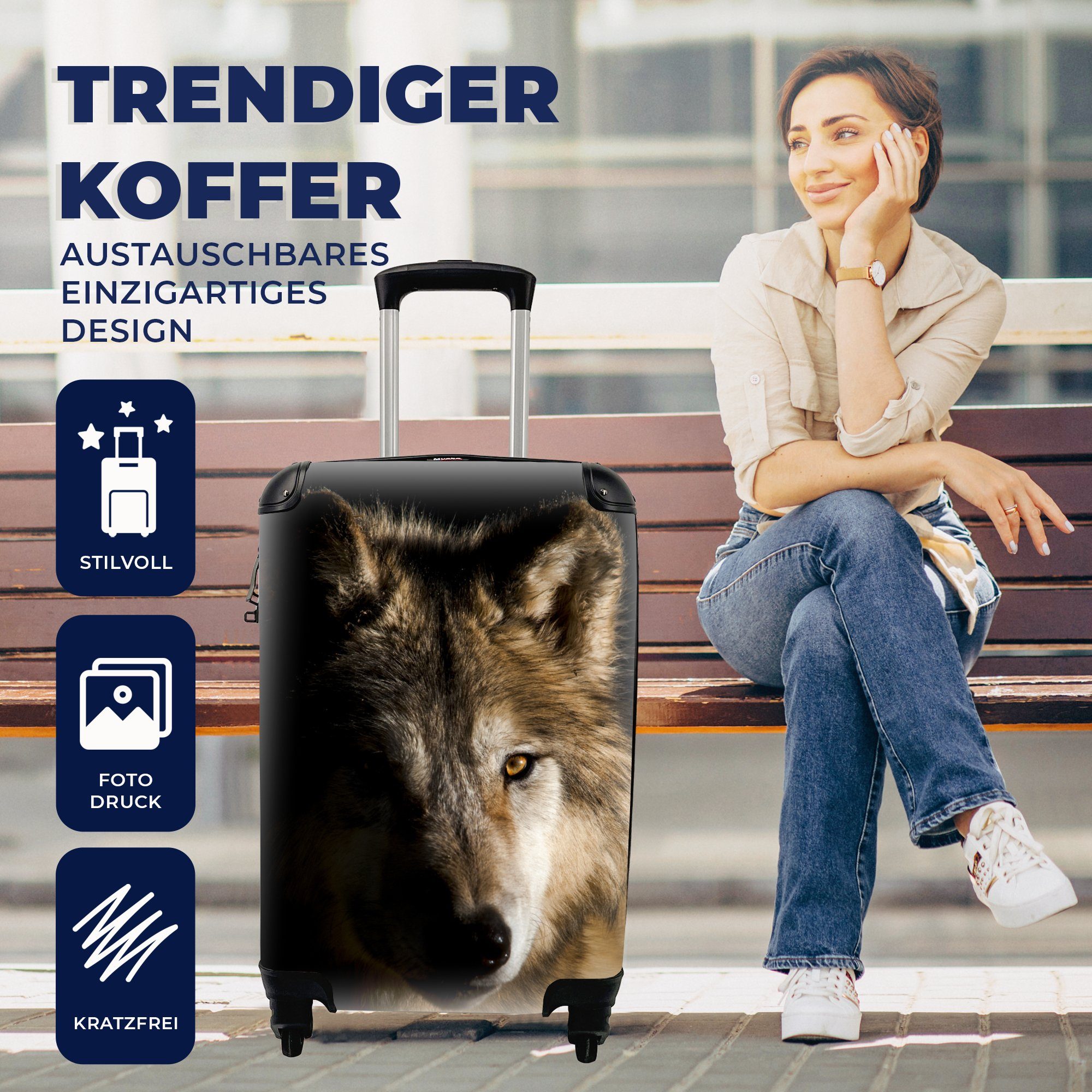 Ferien, Trolley, Rollen, Handgepäckkoffer MuchoWow Reisetasche Polarwolf, mit Reisekoffer 4 Handgepäck für rollen,