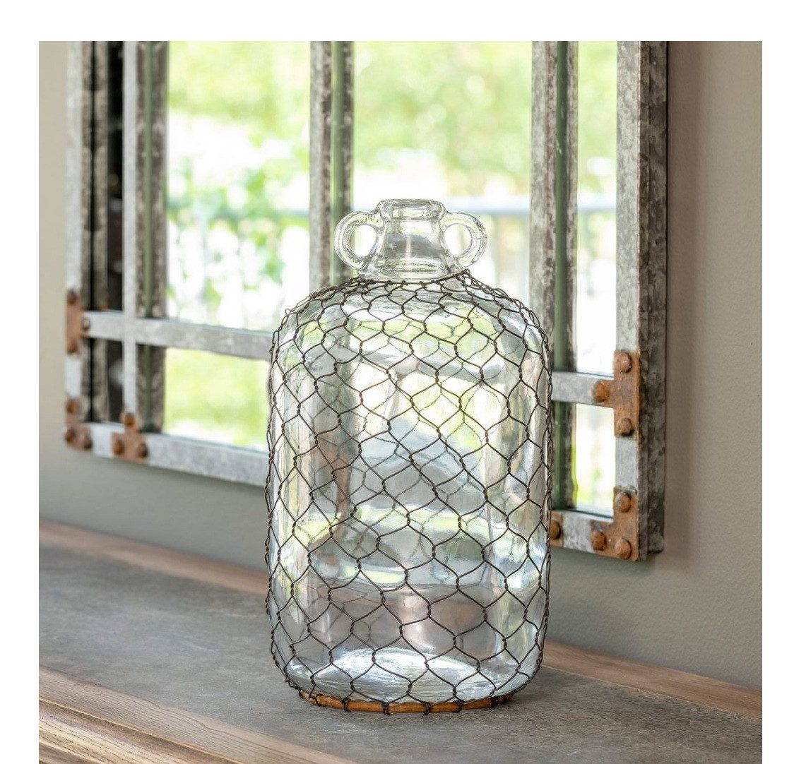 FEPA GmbH Dekovase Glaskrug Glasvase mit Drahtgeflecht "Moonshine-Jug" 32/18cm Landhaus
