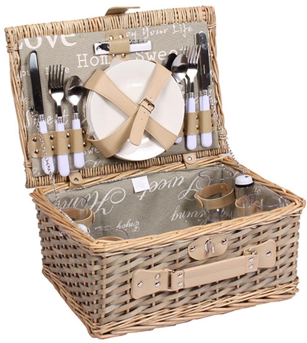 Sell-tex Picknickkorb aus Weide für oder Picknickkoffer), 4 (Komplett-Set, 25 im Personen Geschenk Picknick perfekt Camping, St., für als