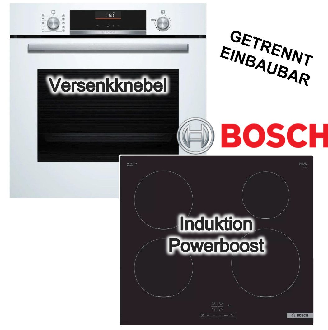 BOSCH Backofen-Set Backofen weiß 3D Heißluft AirFry + Induktionskochfeld PowerBoost, EcoClean Direct