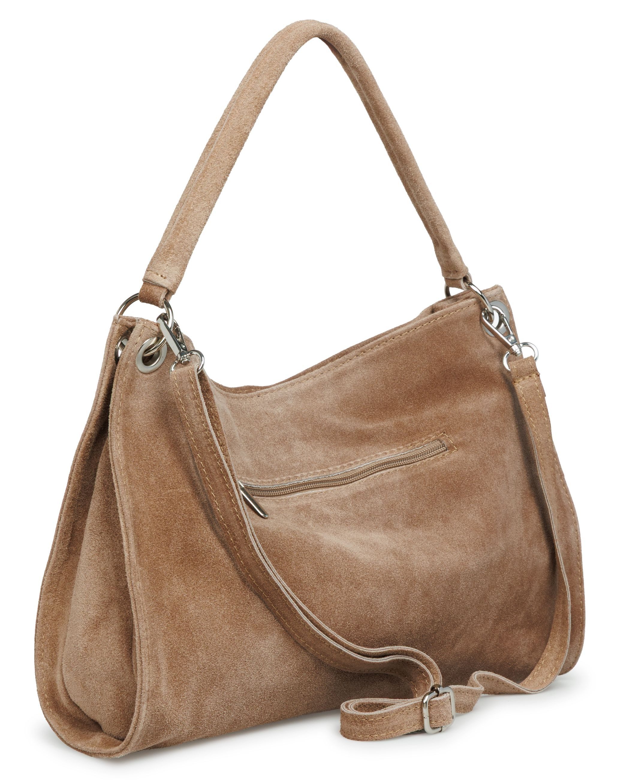 Caspar Schultertasche Damen Veloursleder Handtasche Klassisch - PREMIUM LINE - Modell No.838, 100% italienisches Leder, samtig weich, angenehmer Tragekomfort – Bild 5 von 5