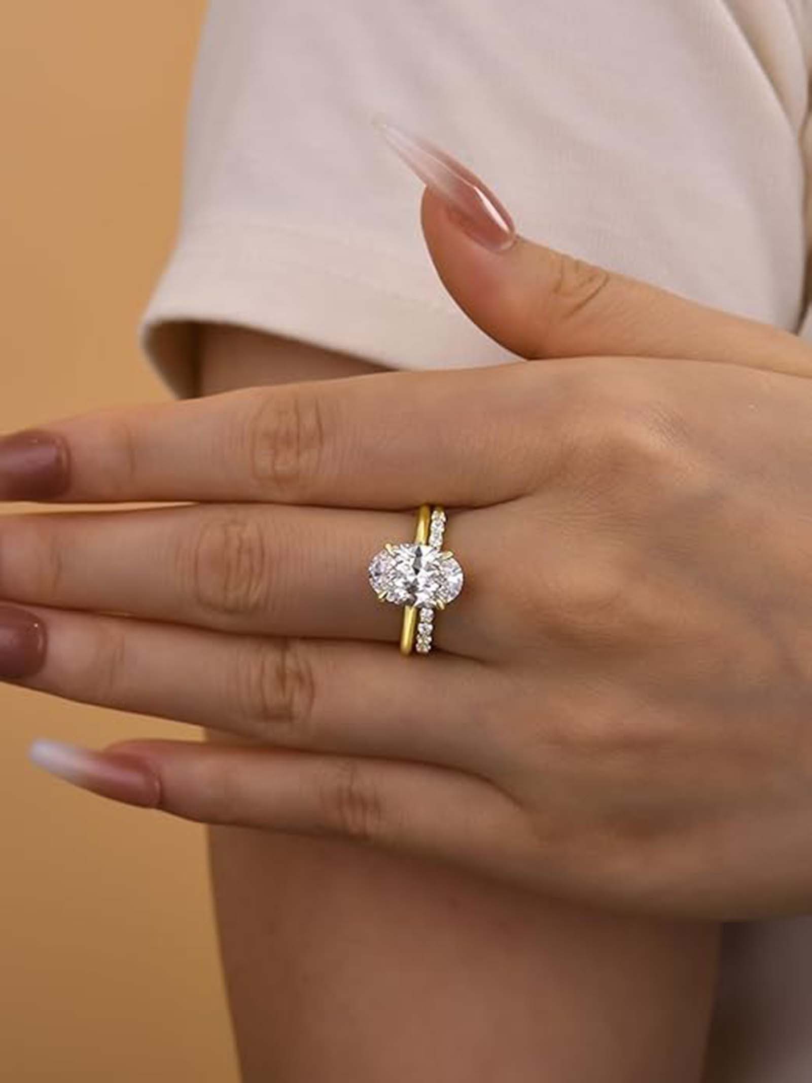 Jumpeak Diamantring Oval 3,5ct E VS1, 14K Gold Labordiamant Ring, Hochzeit Band Braut Set, Stapelbarer Damenring, Jubiläumsring, Diamanten im Brillantschliff