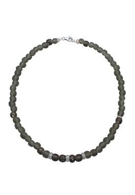 Kuzzoi Silberkette Recycelte Glas Olive Perlen Beads 925 Silber, Kugel