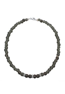 Kuzzoi Silberkette Recycelte Glas Olive Perlen Beads 925 Silber, Boho