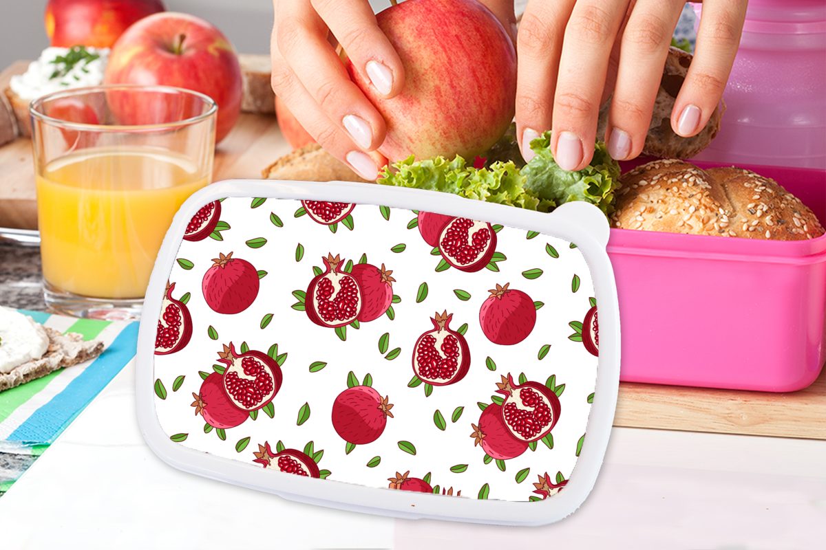 Blätter Brotdose - Kunststoff, Mädchen, Snackbox, (2-tlg), - rosa für Erwachsene, Kunststoff Früchte MuchoWow Kinder, Brotbox Granatapfel, Lunchbox