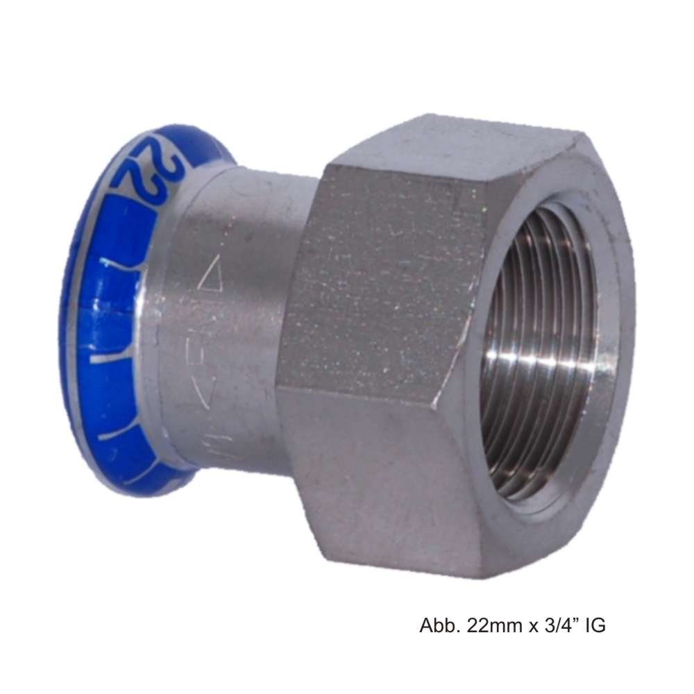 Wasserrohr Geberit Mapress Edelstahl Übergangsmuffe IG, 22mm x 1"