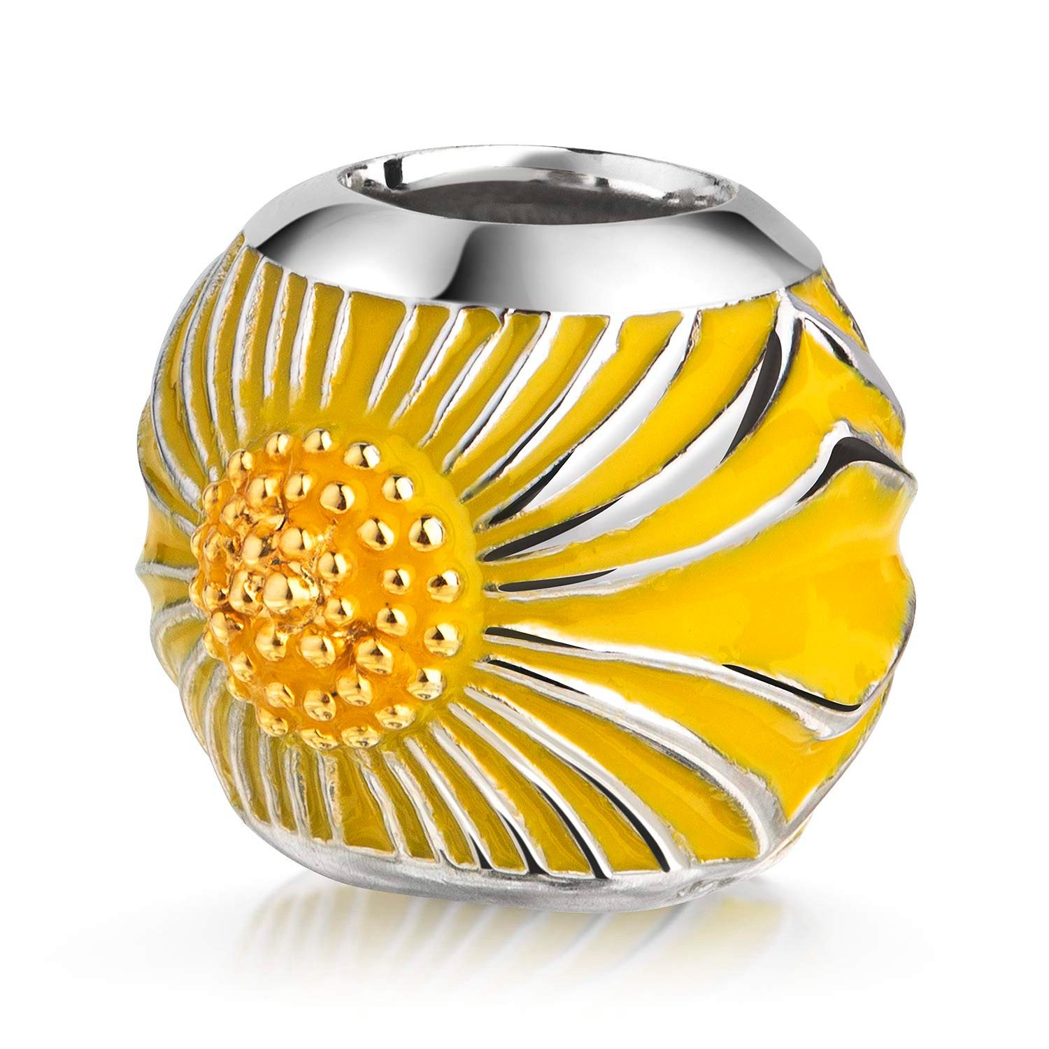 Materia Bead Blume Blüte gelb mit Emaille und Teilvergoldung 1693, 925 Sterling Silber