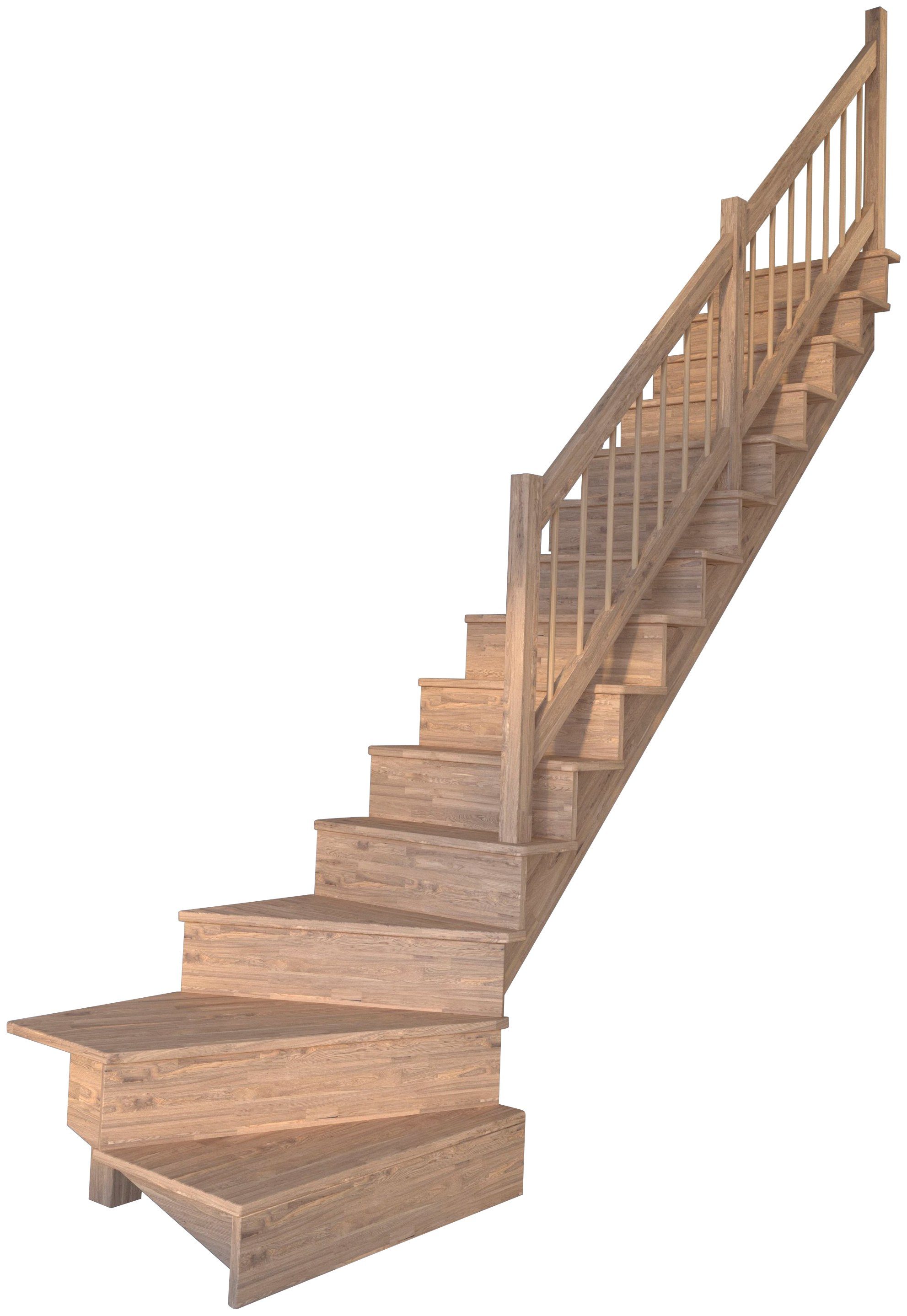 Starwood Systemtreppe Massivholz Lindos, Holz-Holz Design Geländer, für Geschosshöhen bis 300 cm, Stufen geschlossen, gewendelt Rechts, Durchgehende Wangenteile