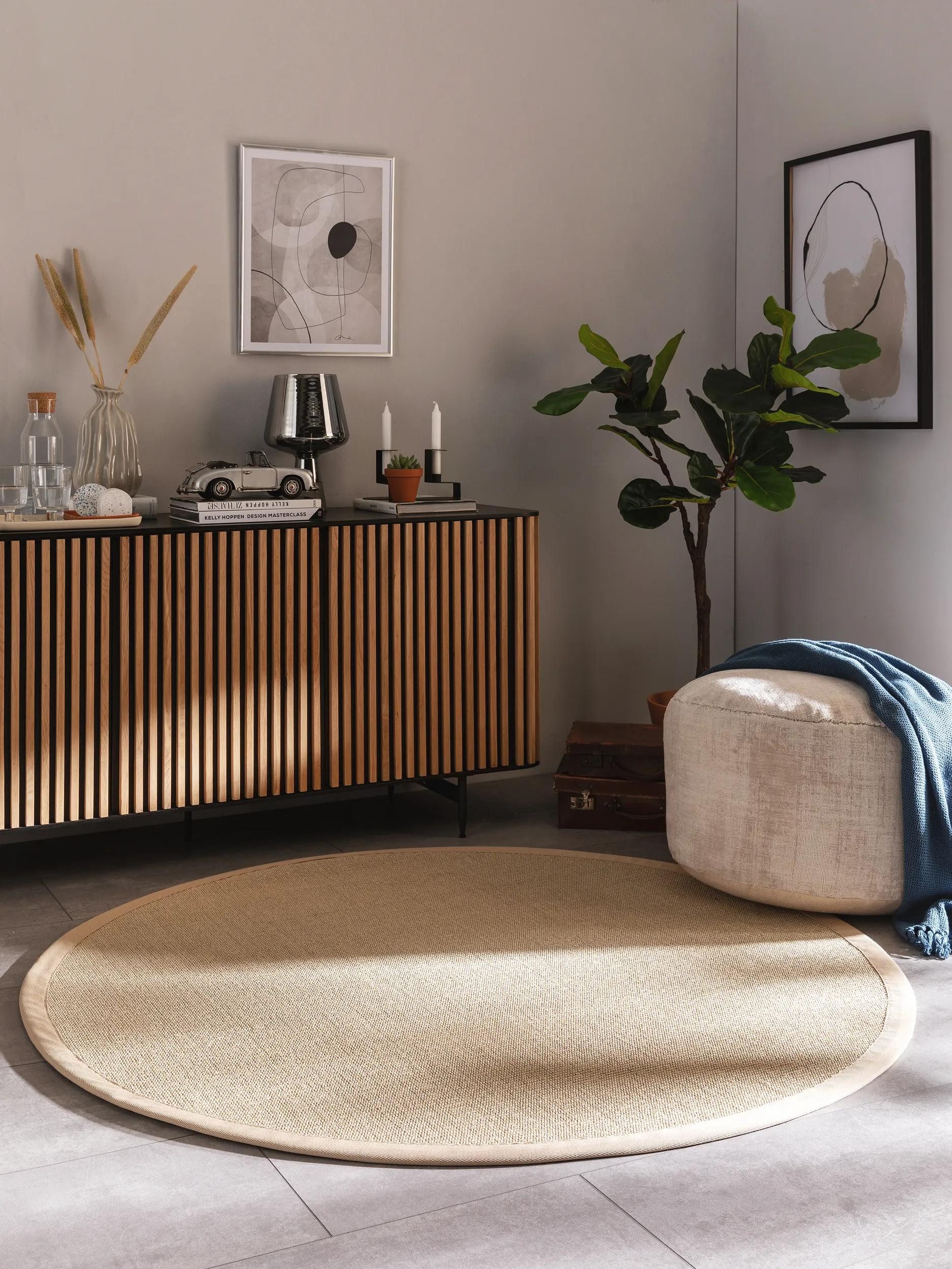 benuta Sisalteppich Sana, rund, Höhe: 5 mm, 100% Sisal Naturfaser, Teppich Wohnzimmer, Esszimmer, Schlafzimmer