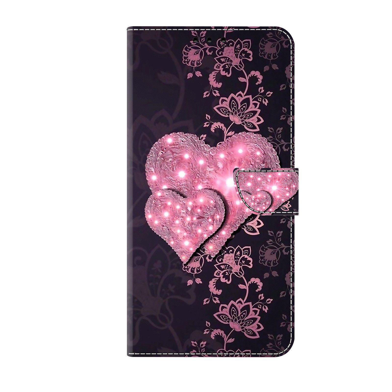 CLM-Tech Handytasche für Xiaomi Redmi Note 14 4G Hülle aus PU-Leder Klapphülle (rosa Herzen, Handyhülle mit Standfunktion - Wallet Flip Case inklusive Kartenfächer), Cover mit Magnetverschluss Schutzhülle