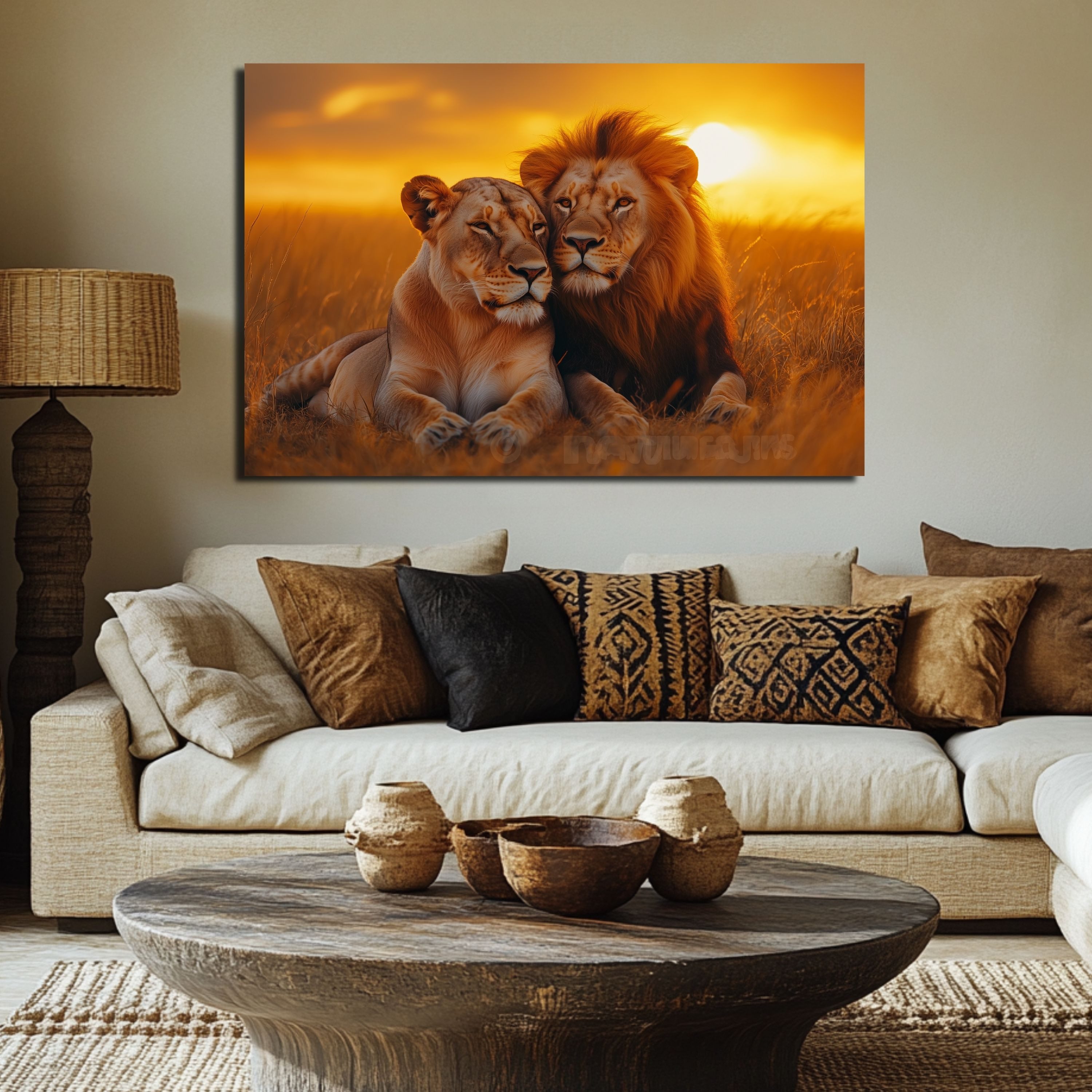 DARO Design Leinwandbild Modern Abstrakt Wandbilder XXL Wandbild Wand Deko Leinwand Bilder, (Löwen in der Savanne - Bild groß Wohnzimmer Schlafzimmer Küche Essz – Bild 4 von 5